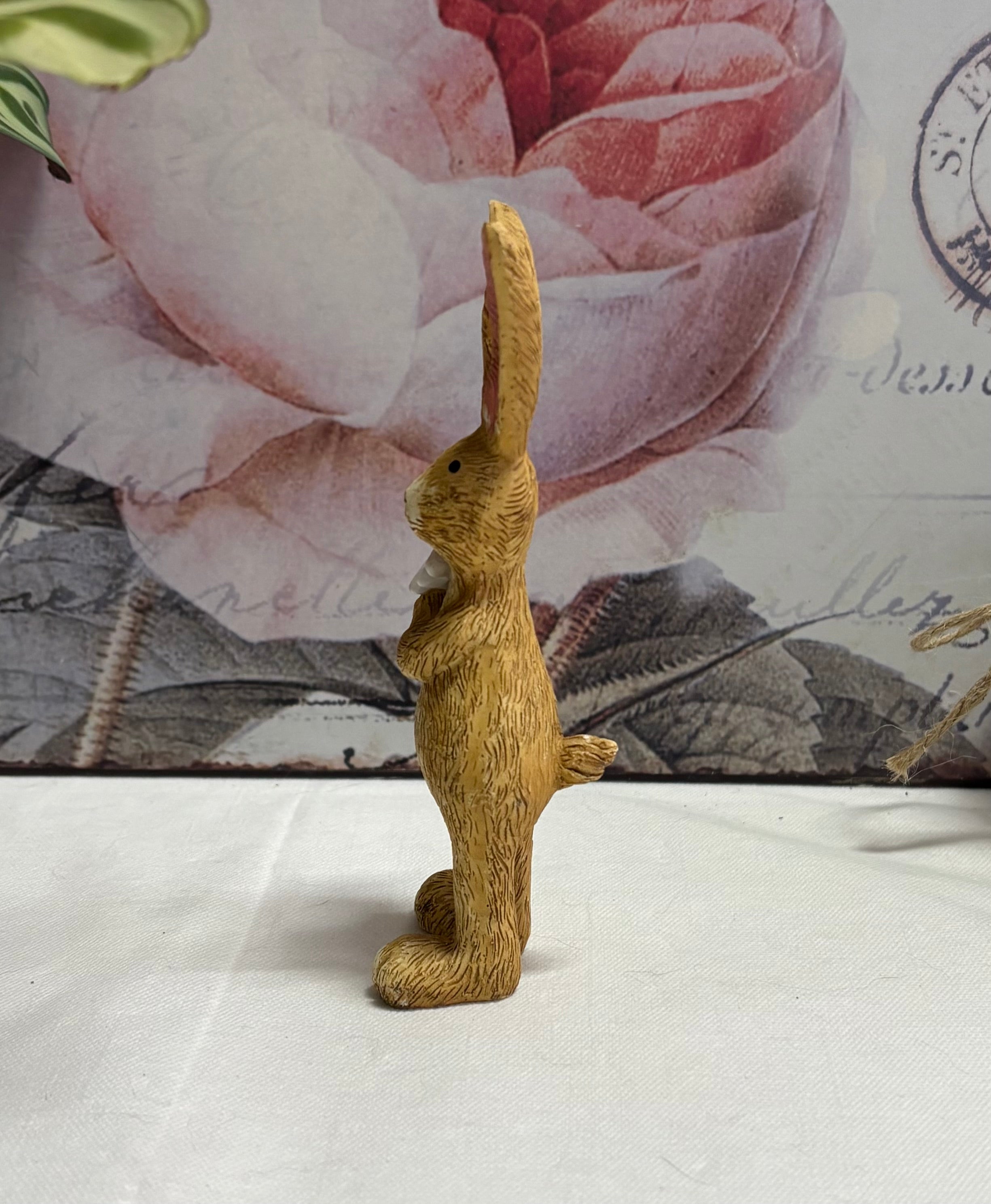 Standing Brown Bunny with Daisy Rabbit Hare Figure Ornament