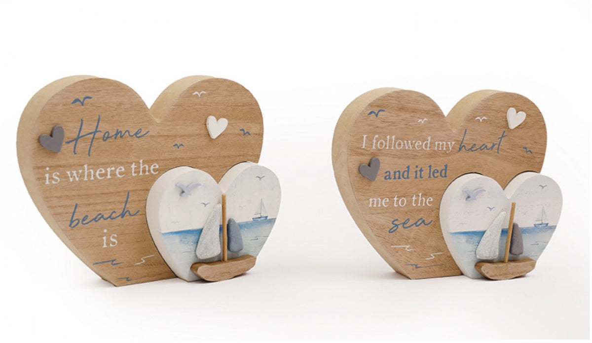 Wooden Heart Coastal Pebble Sign, 22cm