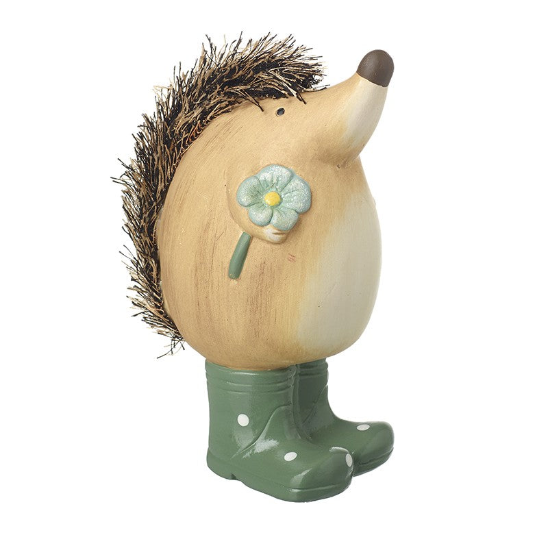 Hedgehog In Wellies With Flower Figure Ornament