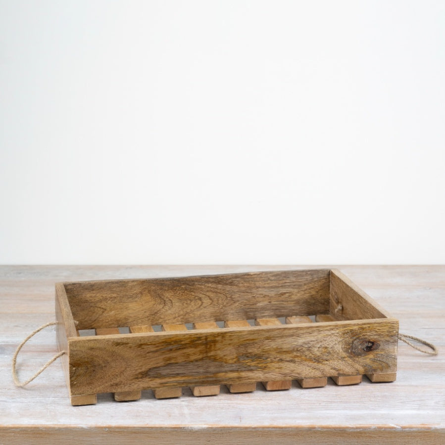 Wooden Slatted Storage Tray, 40cm