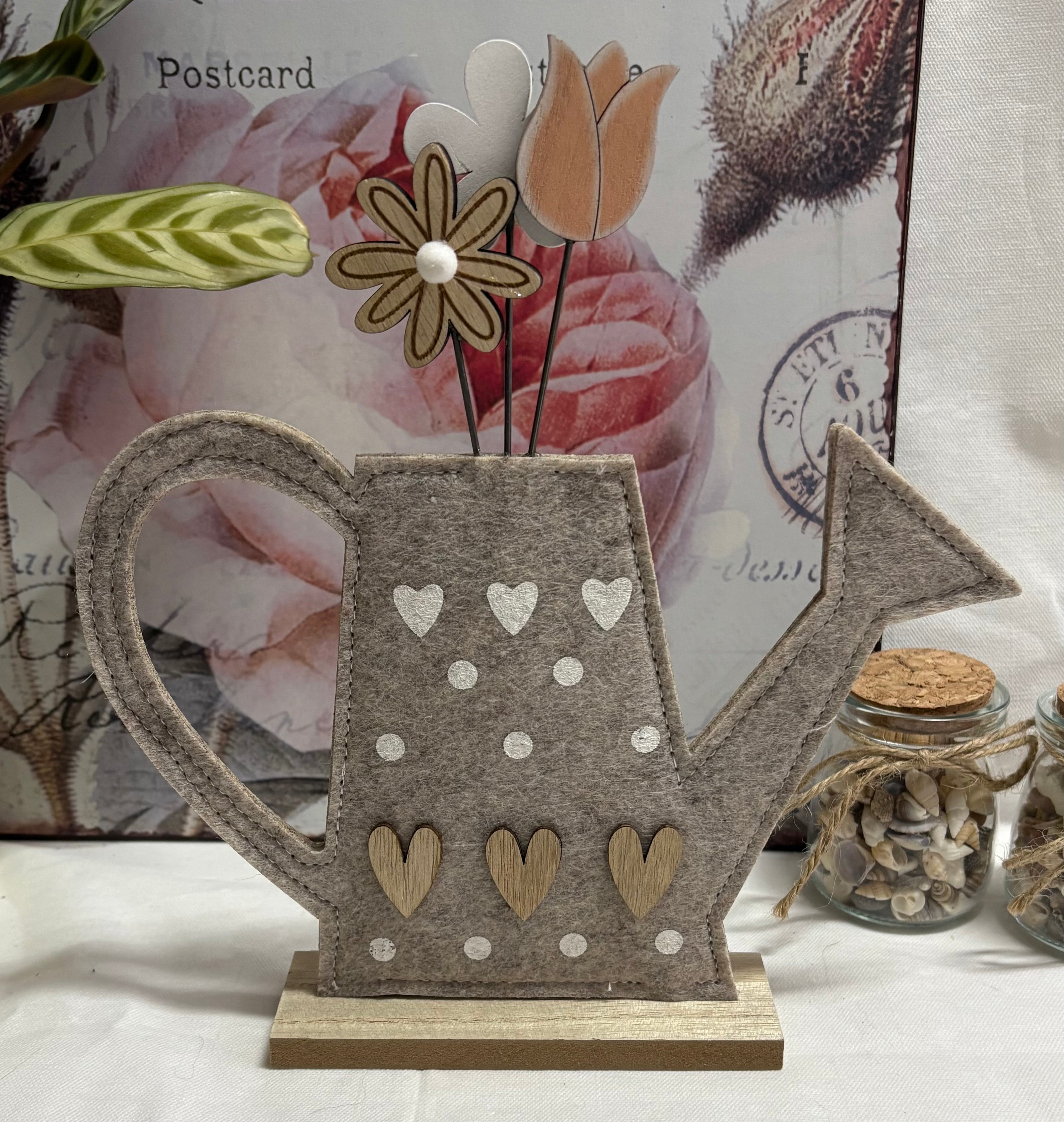 Watering Can with Floral Arrangement Ornament, 25cm