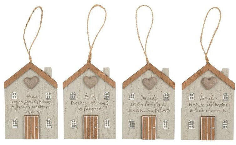 Set of 4 x Wooden House Hanger Ornaments, 12cm