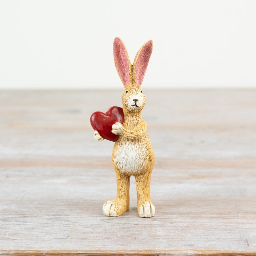 Standing Red Heart Bunny Resin Figure