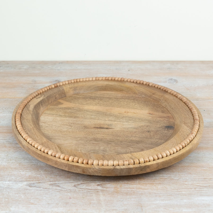 Round Wooden Beaded Edge Decorative Plate, 40cm