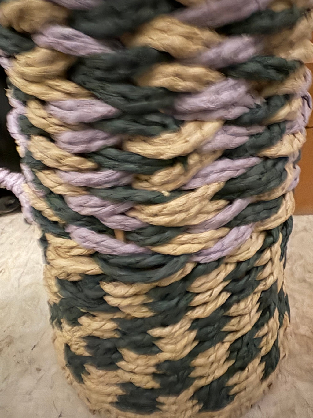 Large Patterned Rope Vase With Wavy Handle