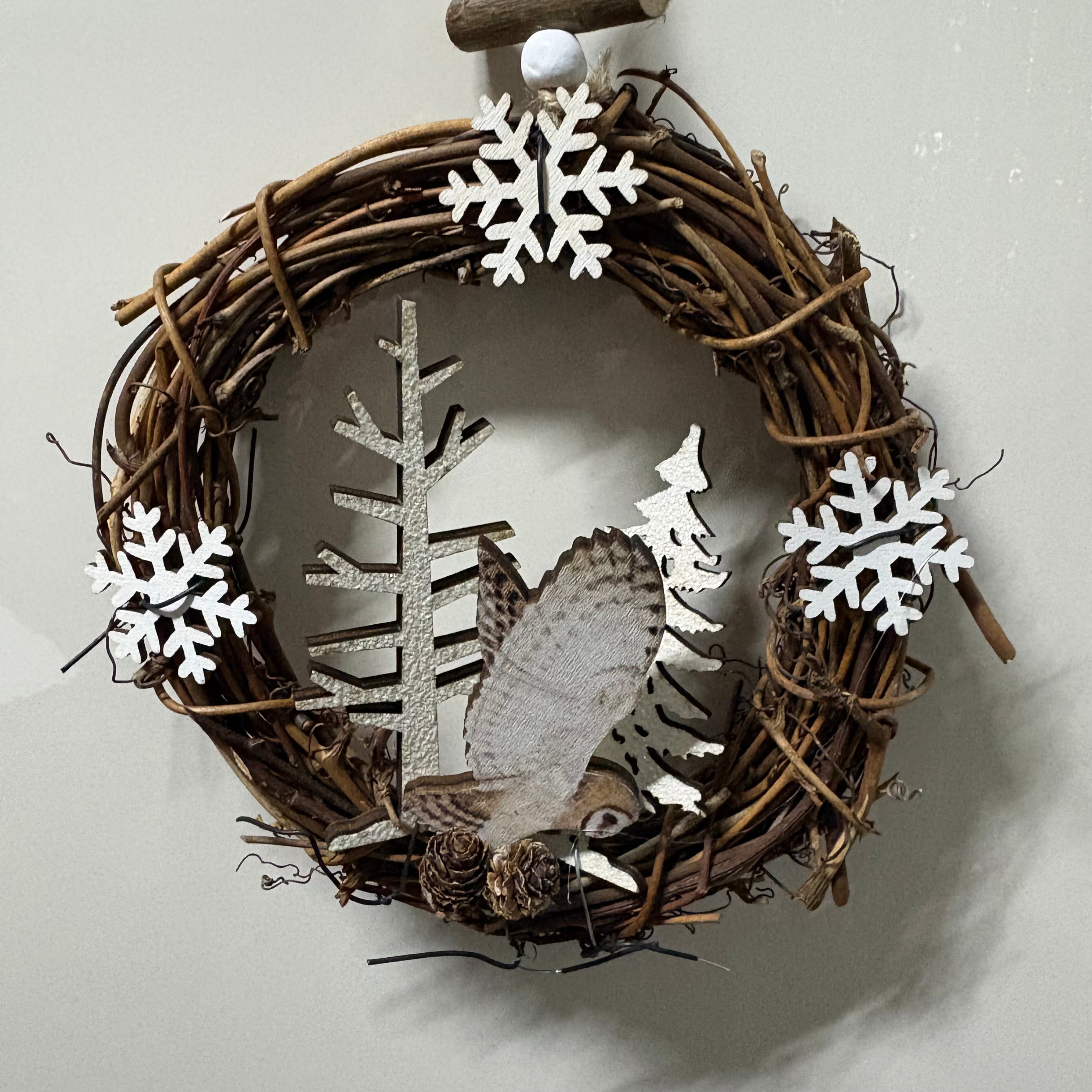 White Winged Owl Mini Hanging Wreath - 2 Designs
