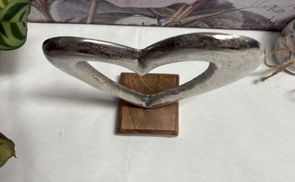 Silver Heart On Wooden Base Ornament, 22cm