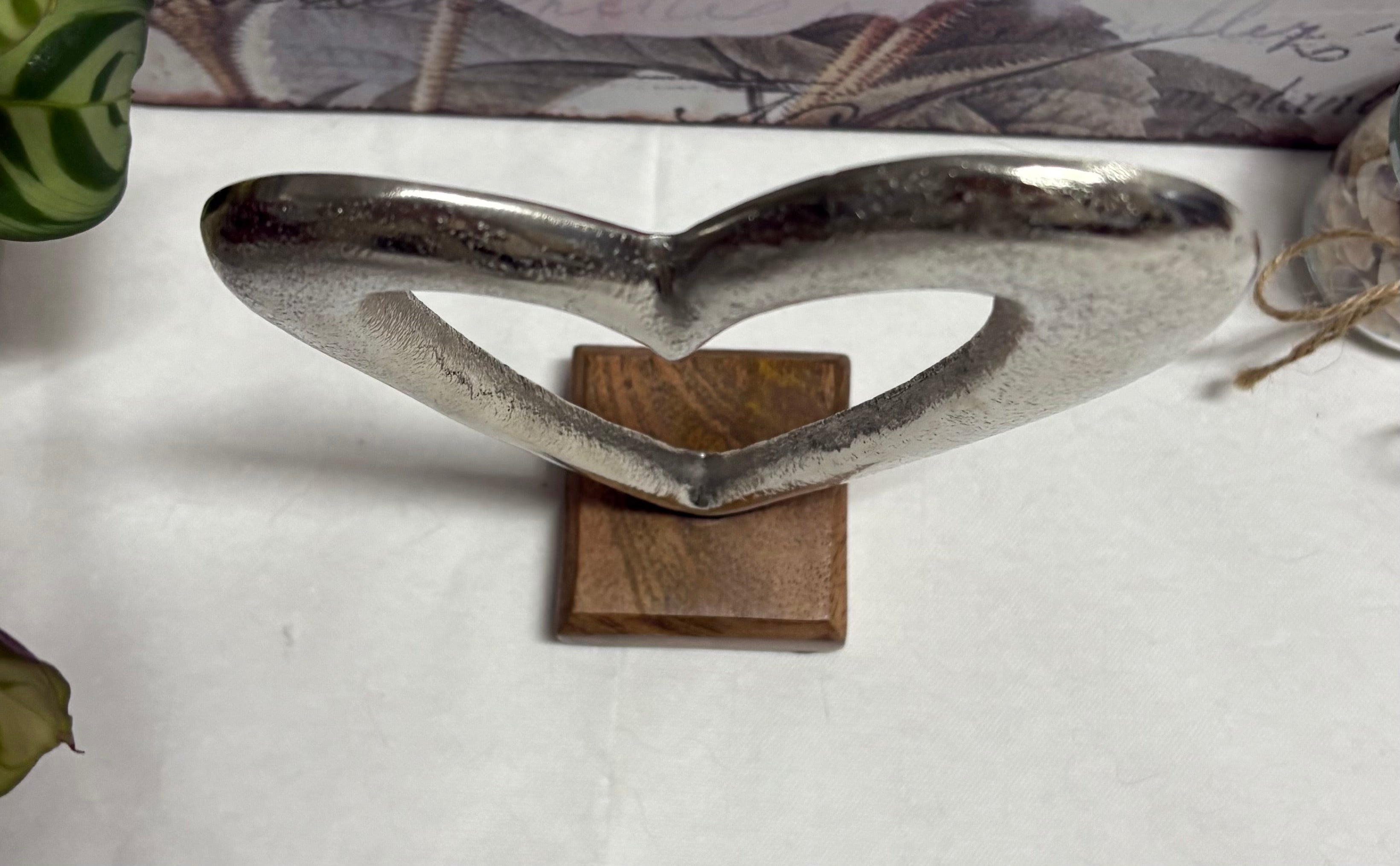 Silver Heart On Wooden Base Ornament, 22cm