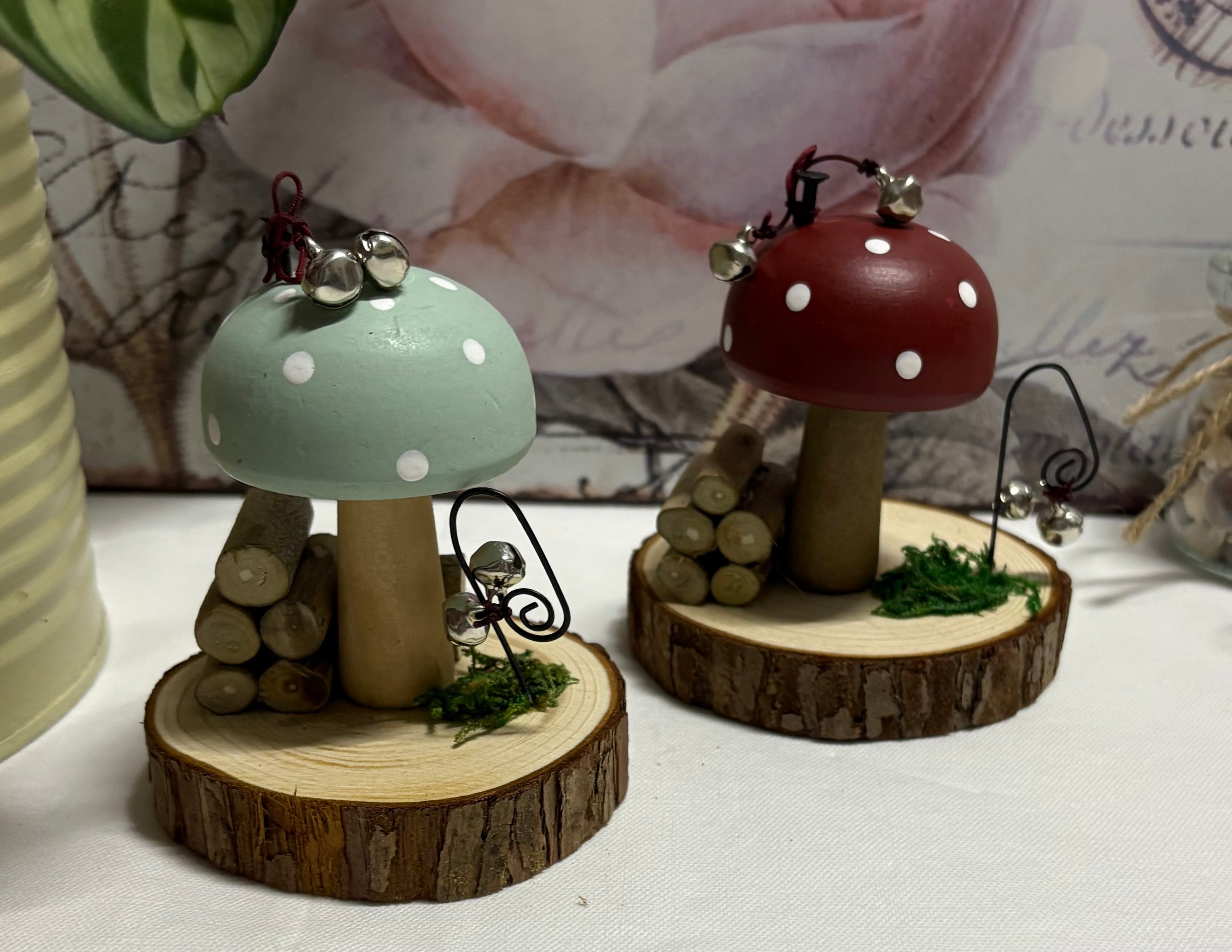 Toadstool House on Wood Ornament Decoration