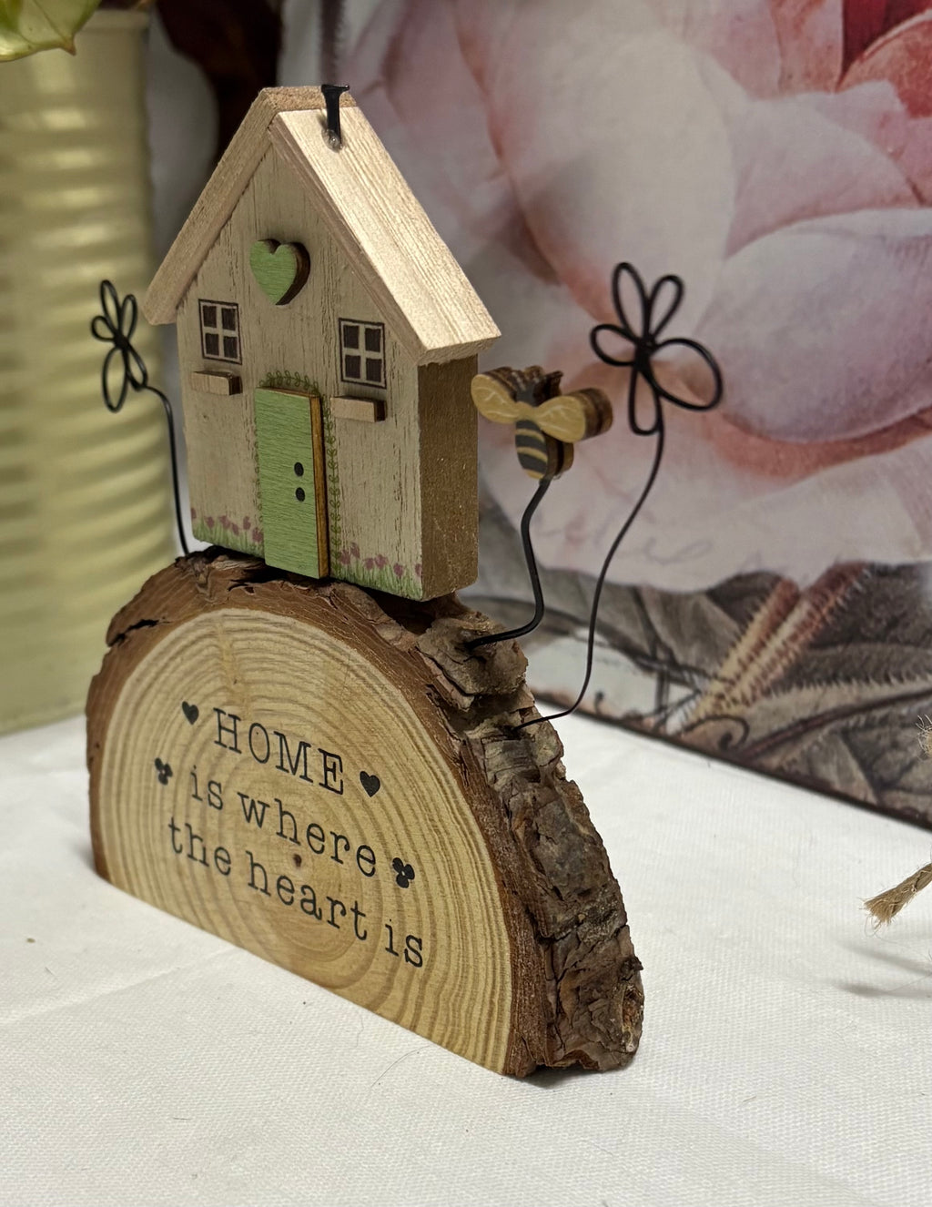 Rustic Wooden Log House Ornament Decor, 14cm