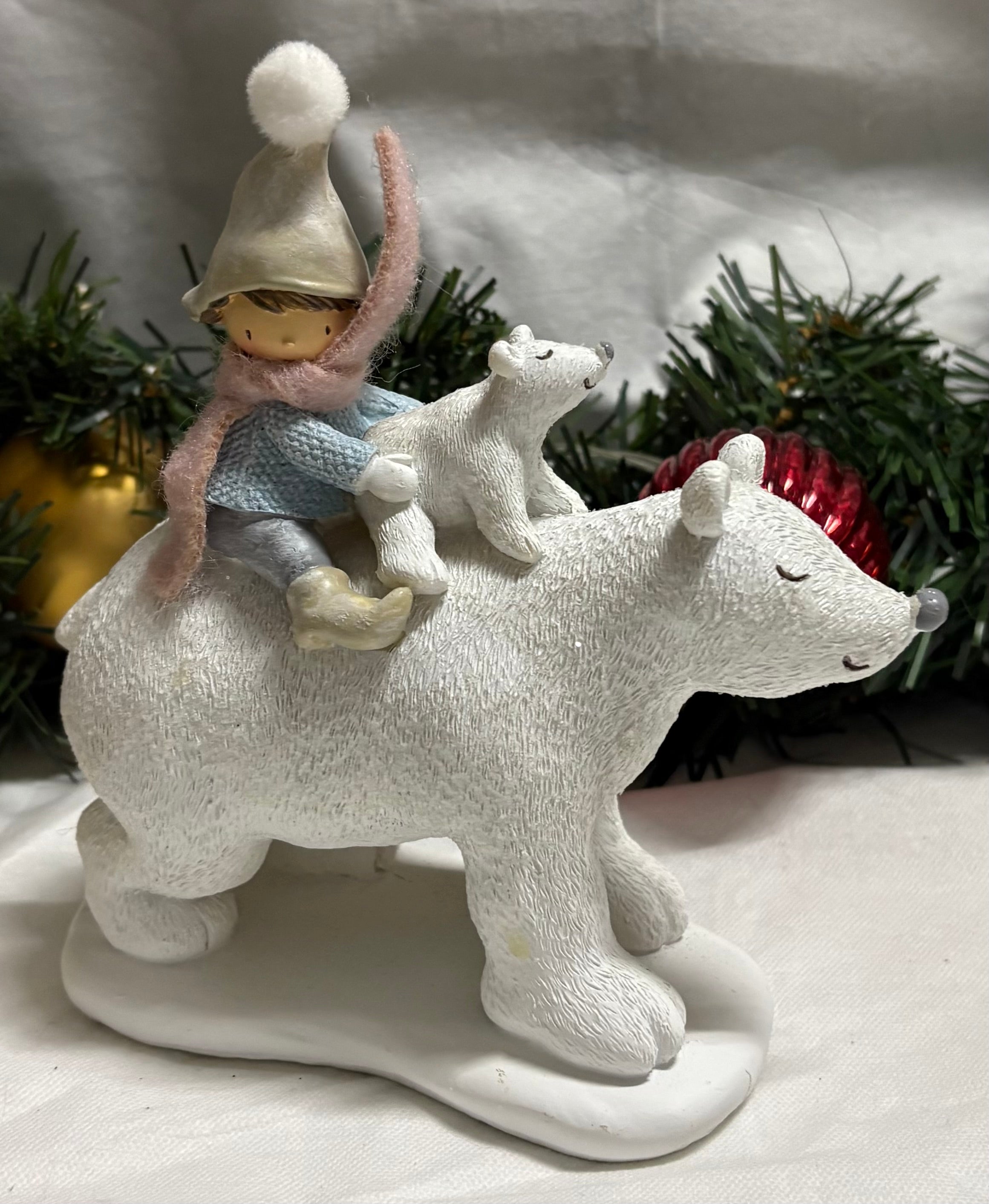 Boy on Polar Bear Christmas Ornament