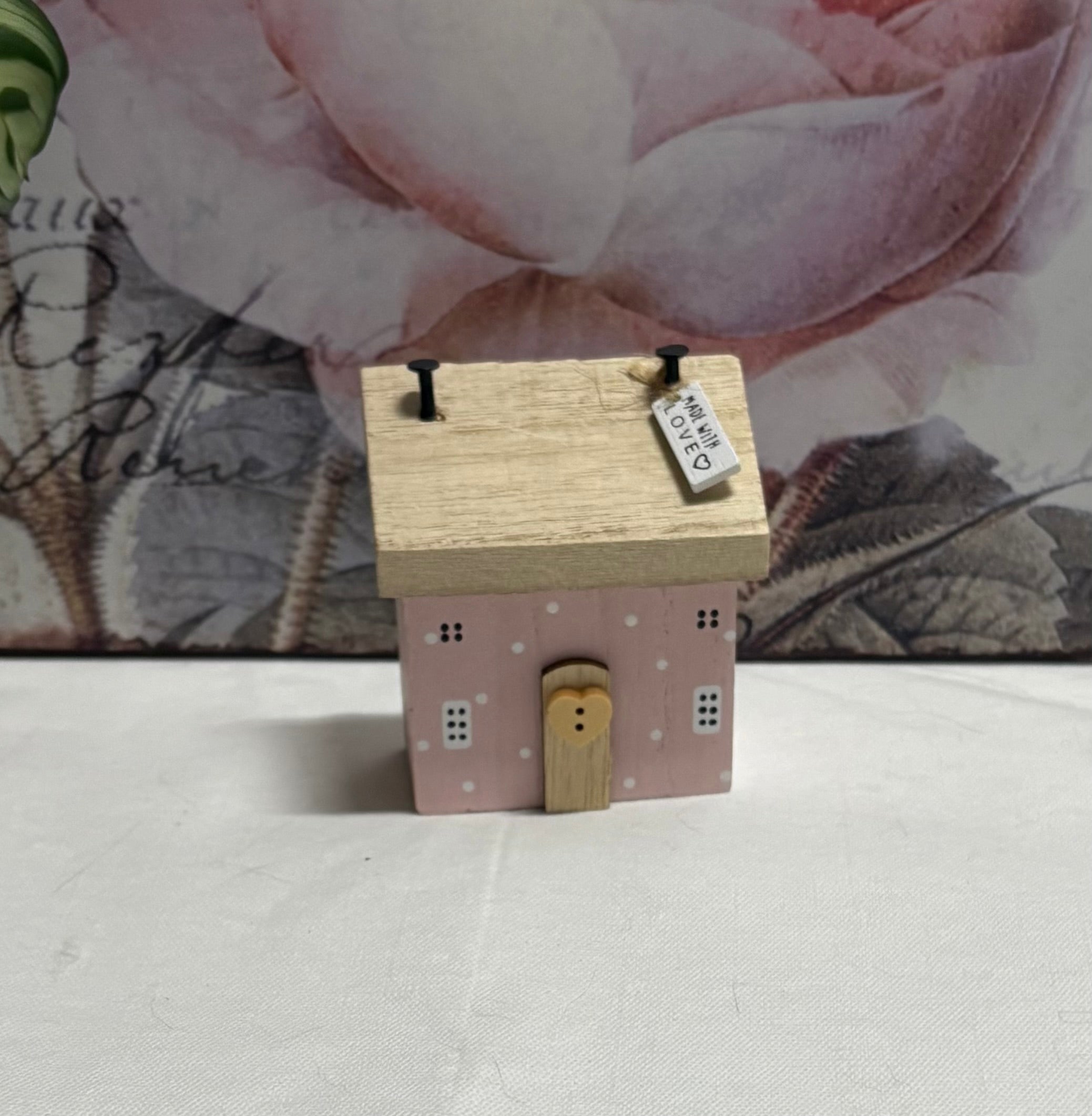 Pink Wooden 'Made with Love' House Ornament, 8cm
