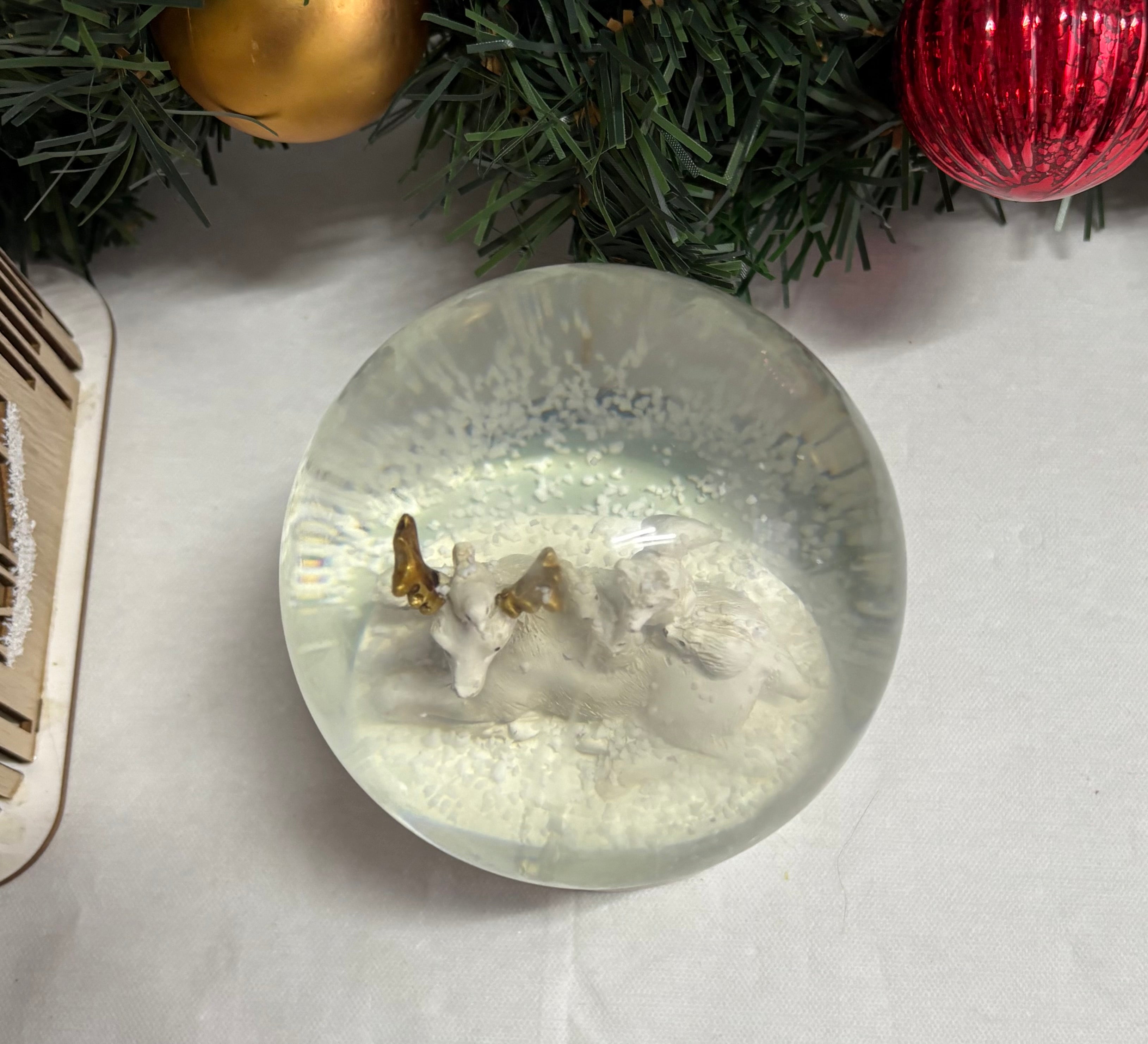 Beautiful Medium Sized Deer and Friends with Rustic Base Snow Globe
