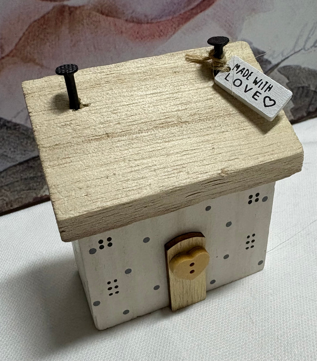 White Made with Love Wooden House Ornament, 8cm