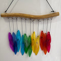Rainbow Glass Leaf & Wood Windchime