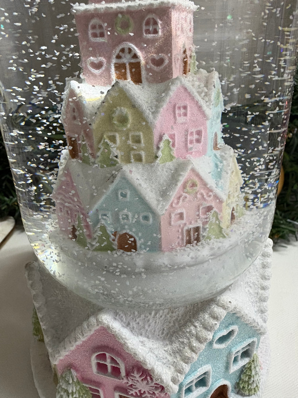 Wind Up Musical Pastel Houses Large Snow Globe