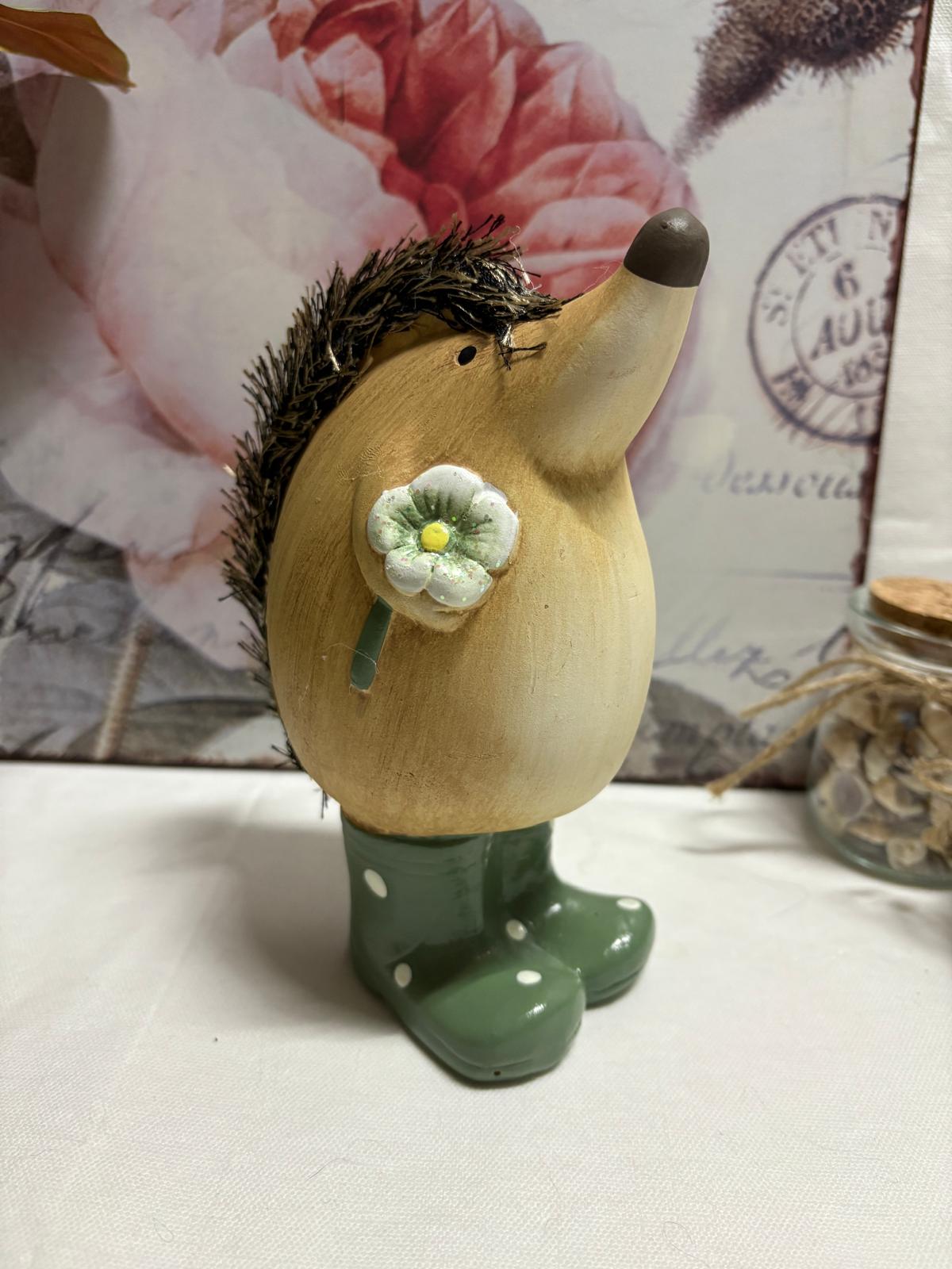 Hedgehog In Wellies With Flower Figure Ornament