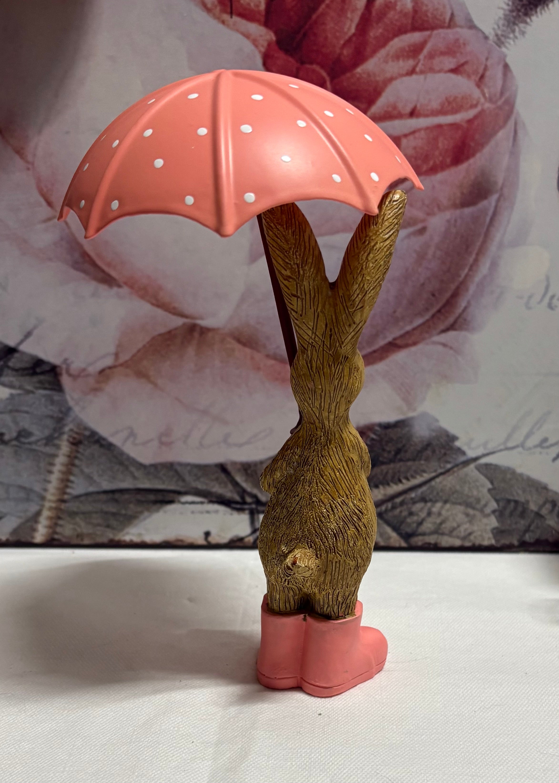 Standing Brown Bunny Rabbit with Pink Umbrella Figure Ornament