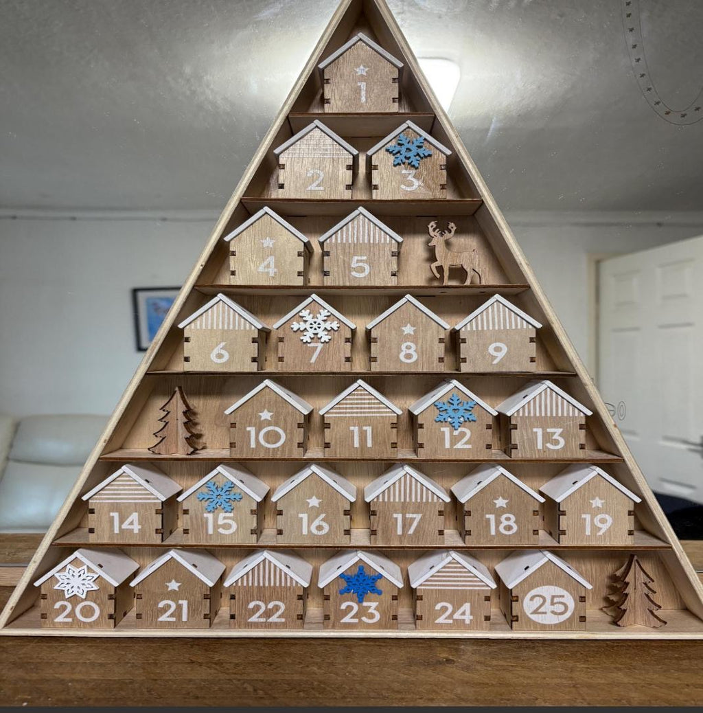 Large Wooden Houses Re-useable Advent Calendar Christmas Countdown