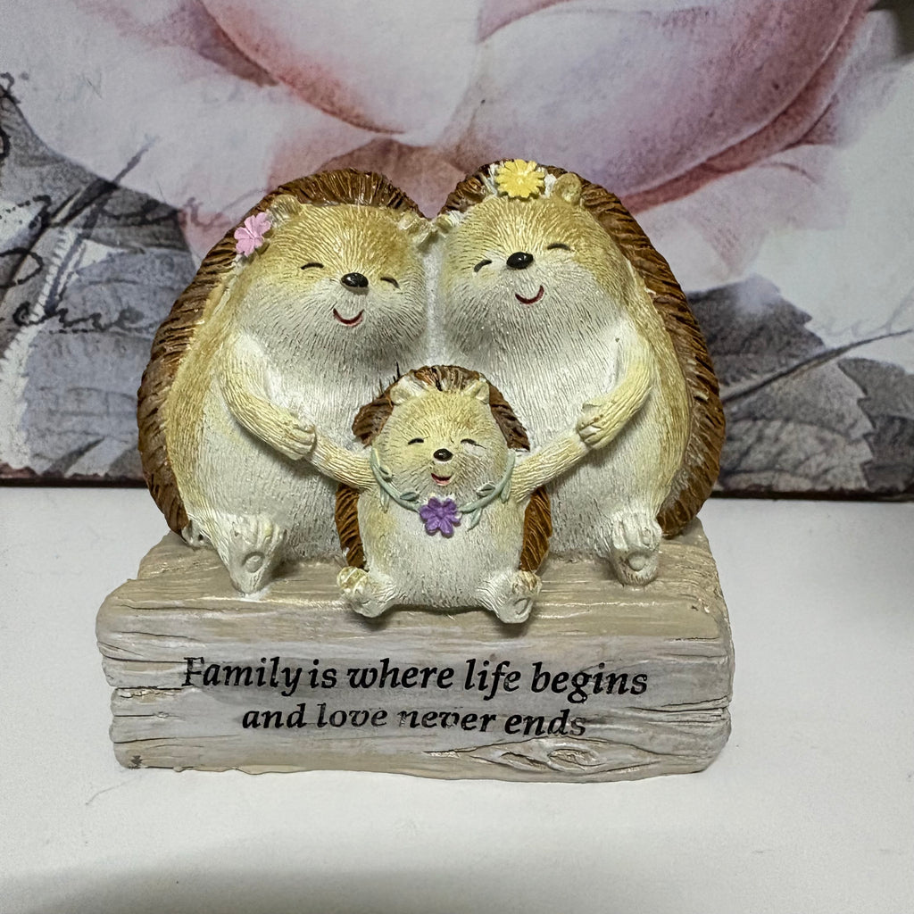 Hedgehog Family Message Resin Ornament, 8cm