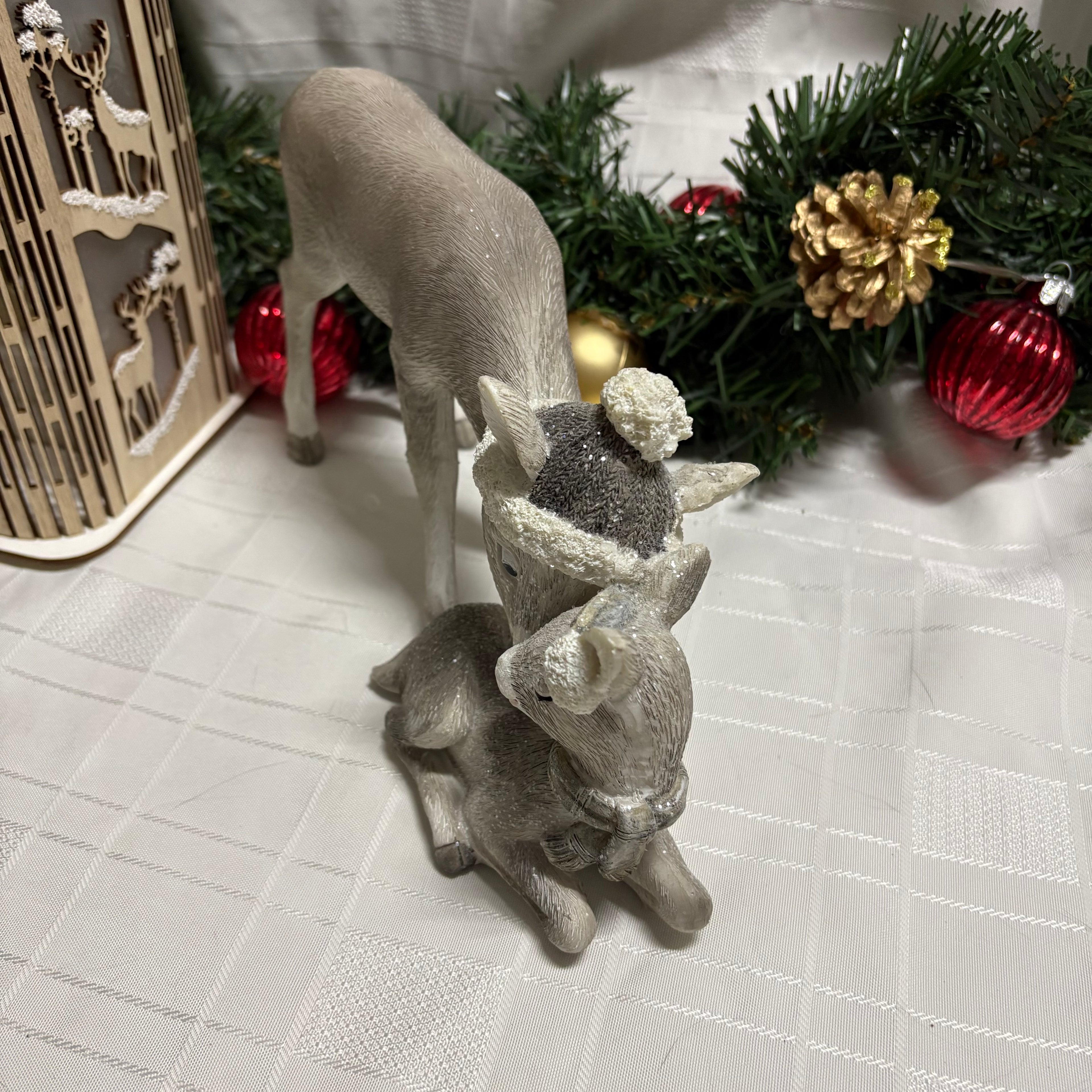 Nudging Deer Mother & Baby Resin Ornament