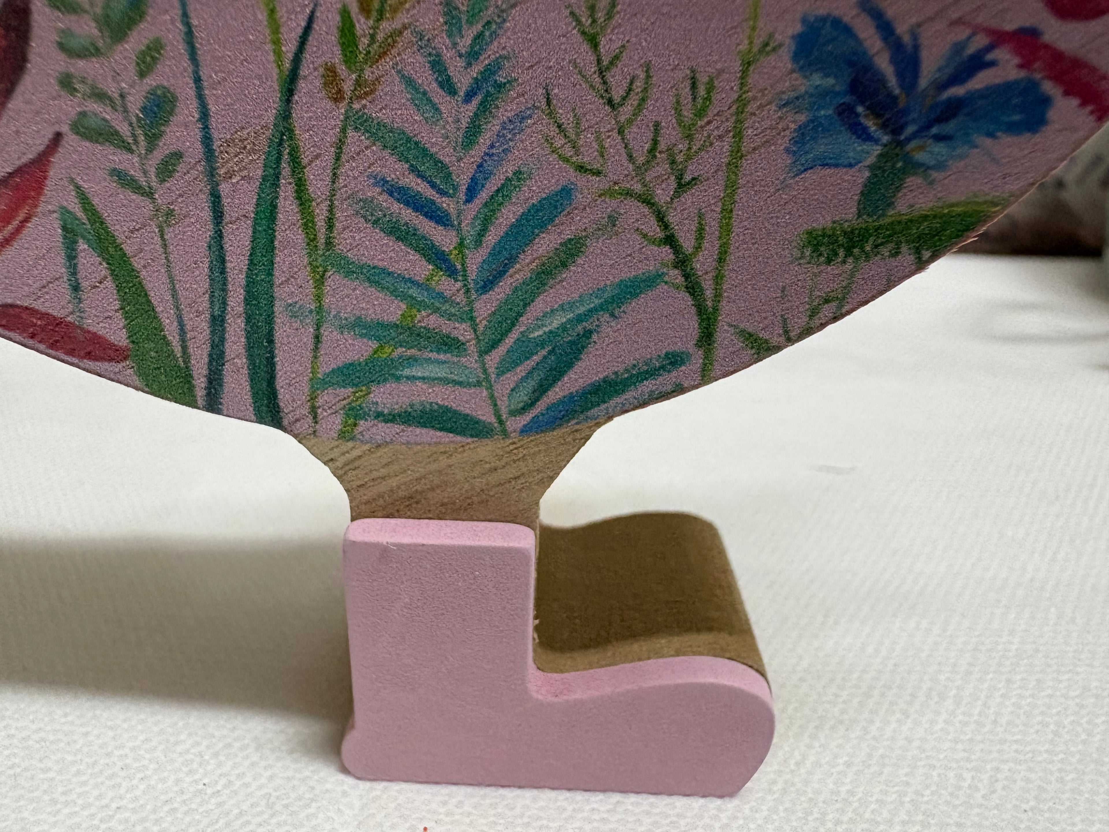 Floral Wooden Duck Ornament - Pink, 15cm
