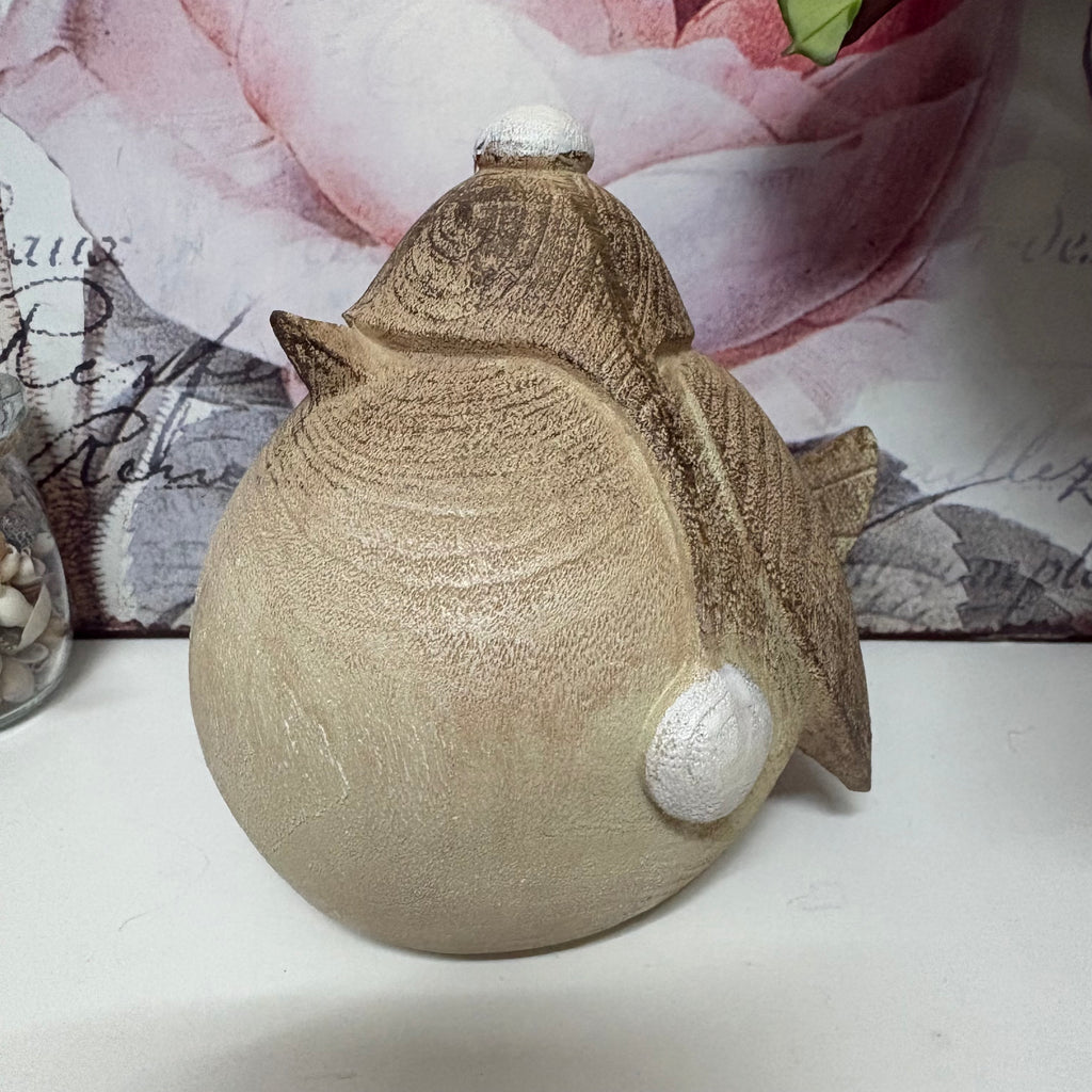 Pair of Chunky Wooden Bird Ornaments - Hat / Ear muffs