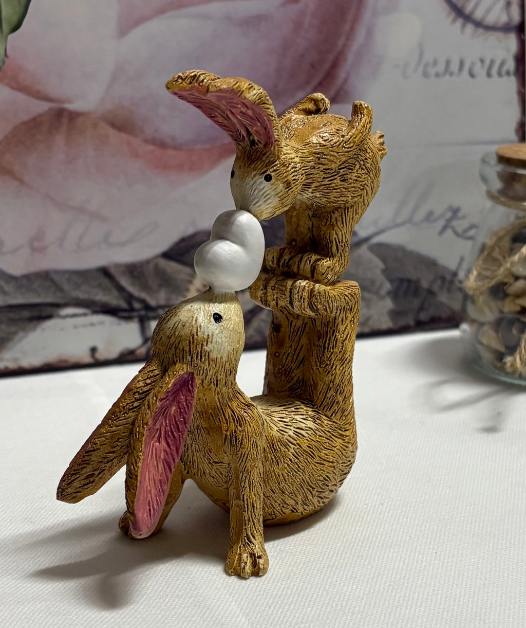 Kissing Bunnies Easter Ornament - White Heart