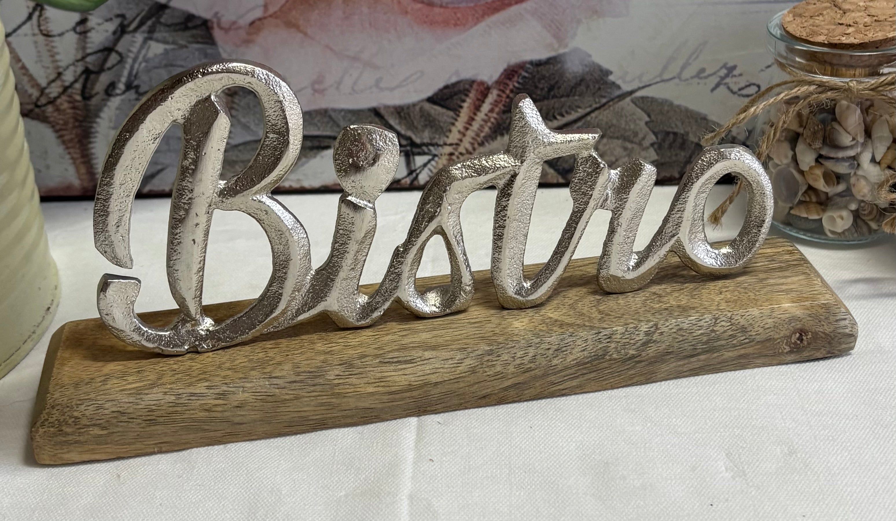 Bistro Sign on Wooden Base, 23cm