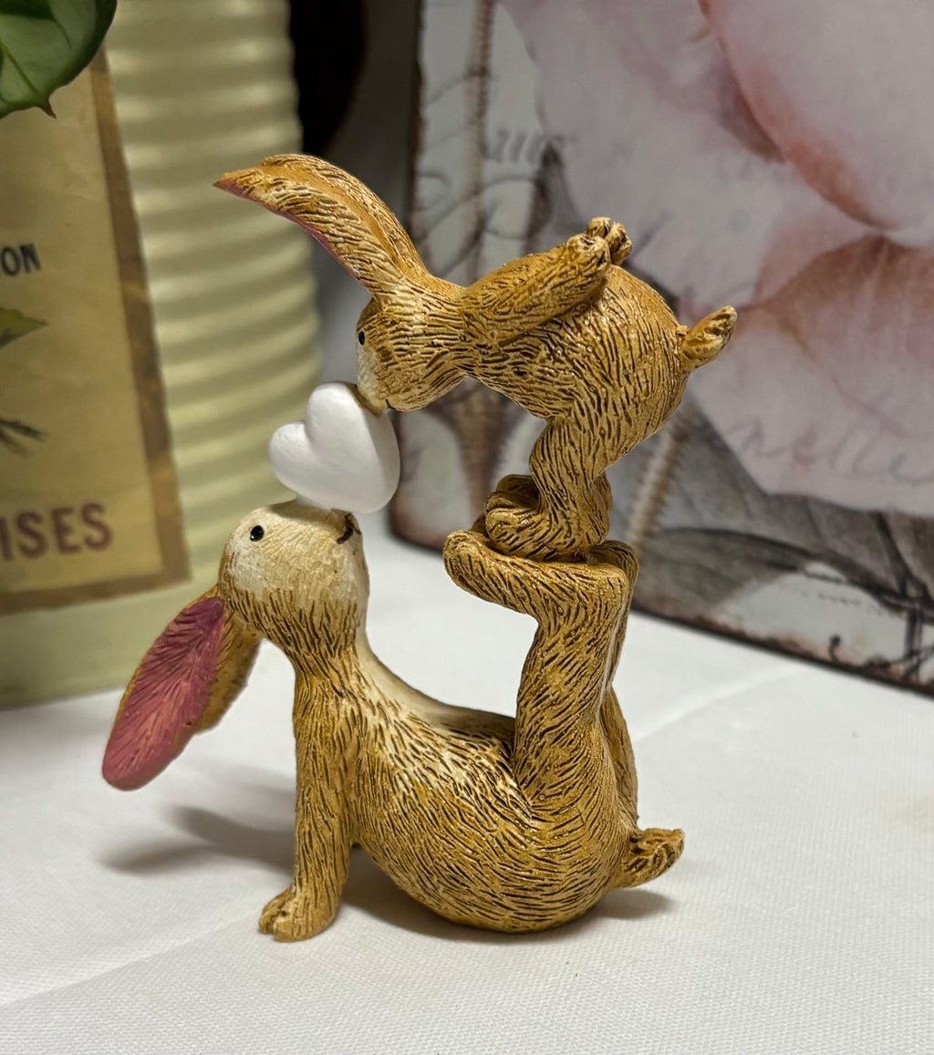 Kissing Bunnies Easter Ornament - White Heart