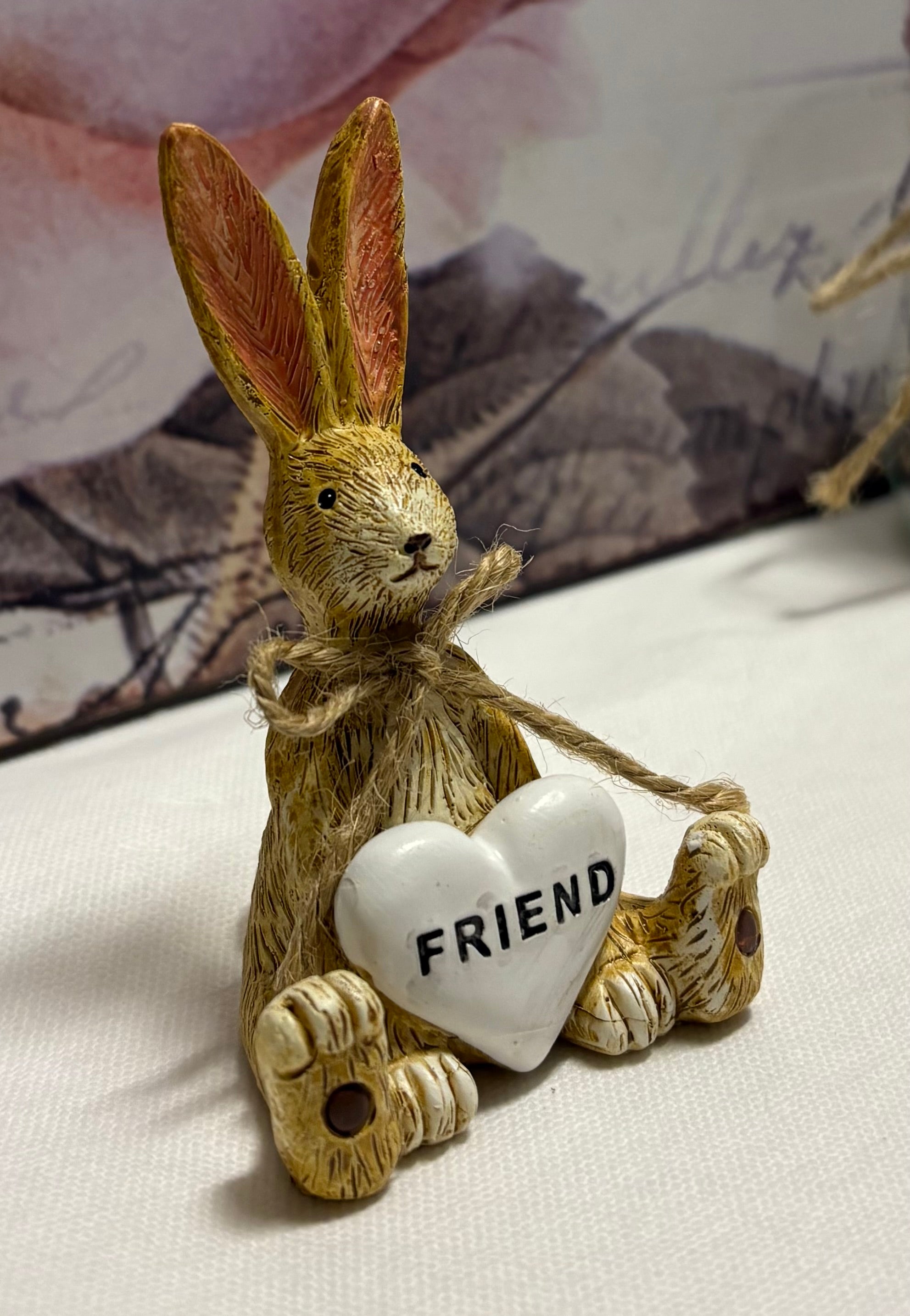White Heart Friend Sitting Resin Bunny Figure