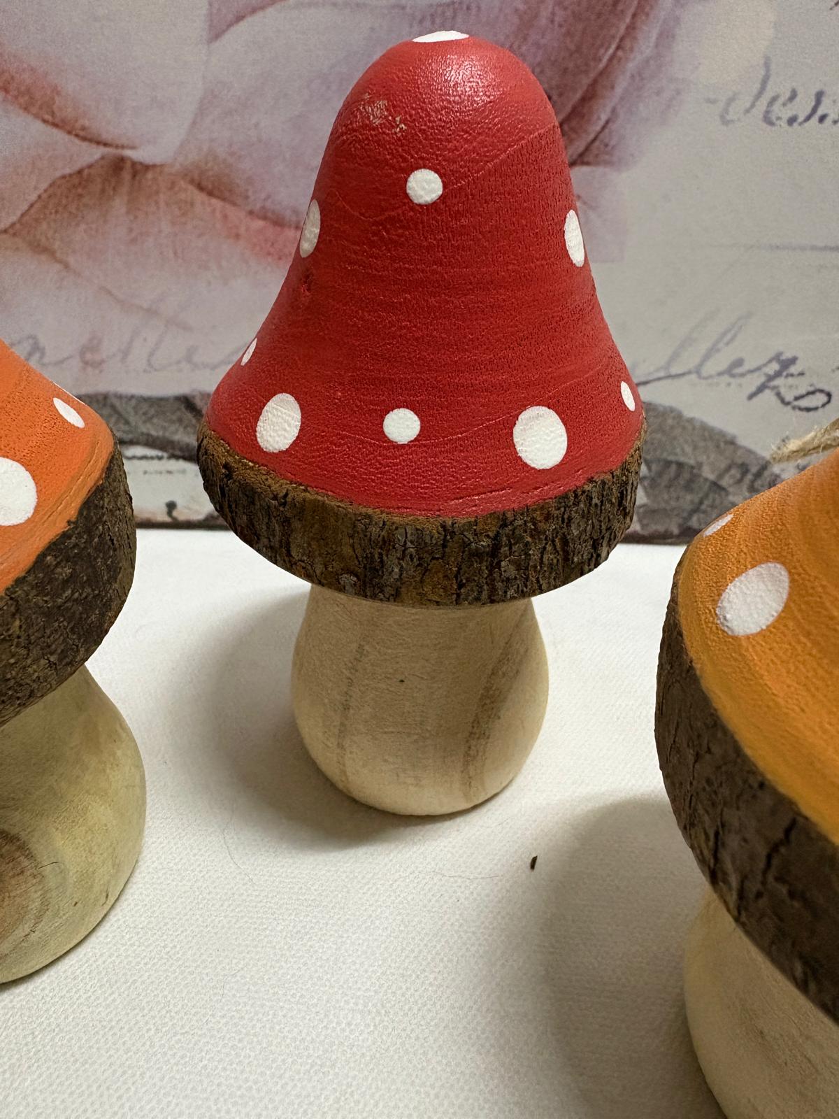 Set of 3 x Colourful Wooden Mushrooms, 10cm - 3 Colours