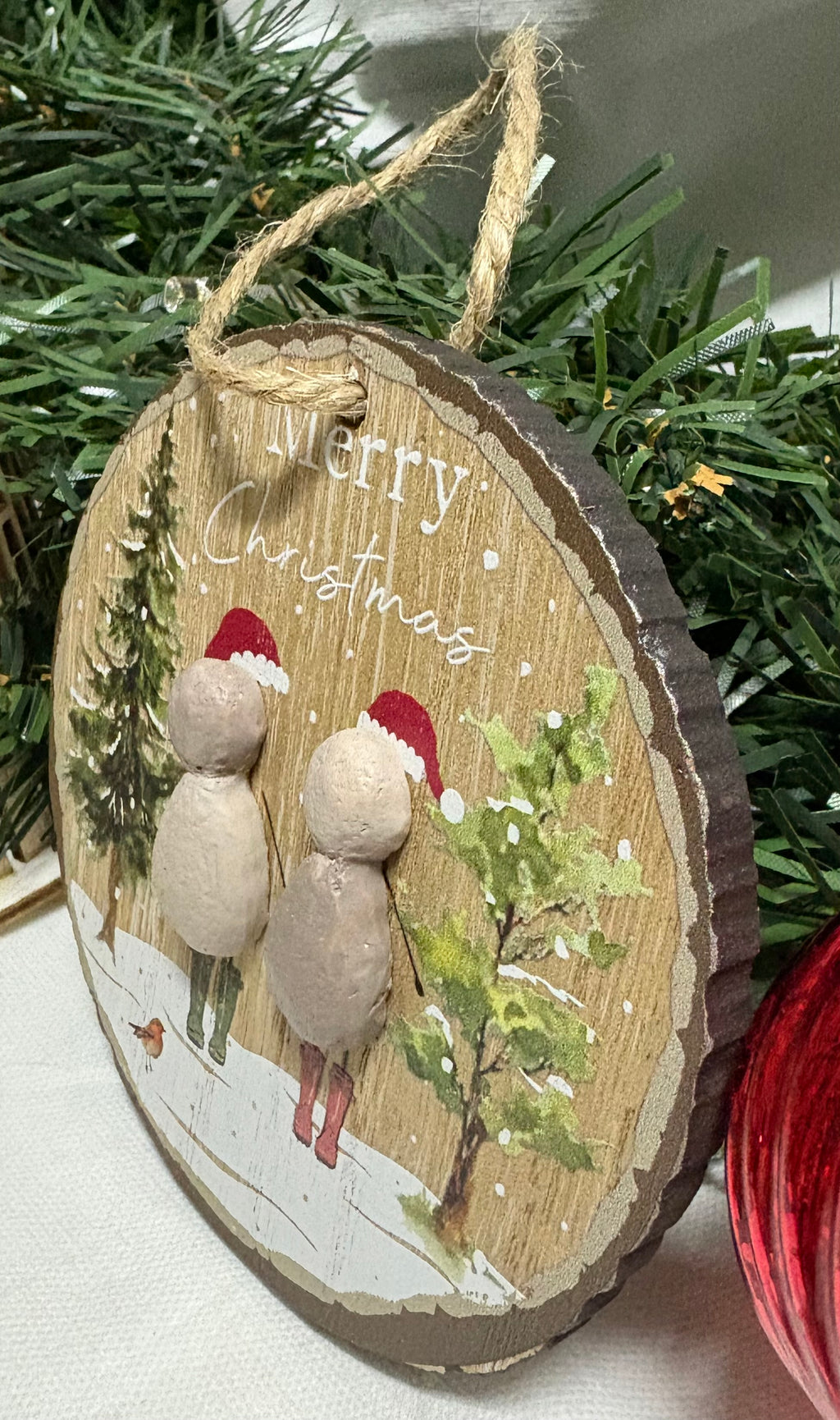 10cm Pebble Xmas Hanging Plaque