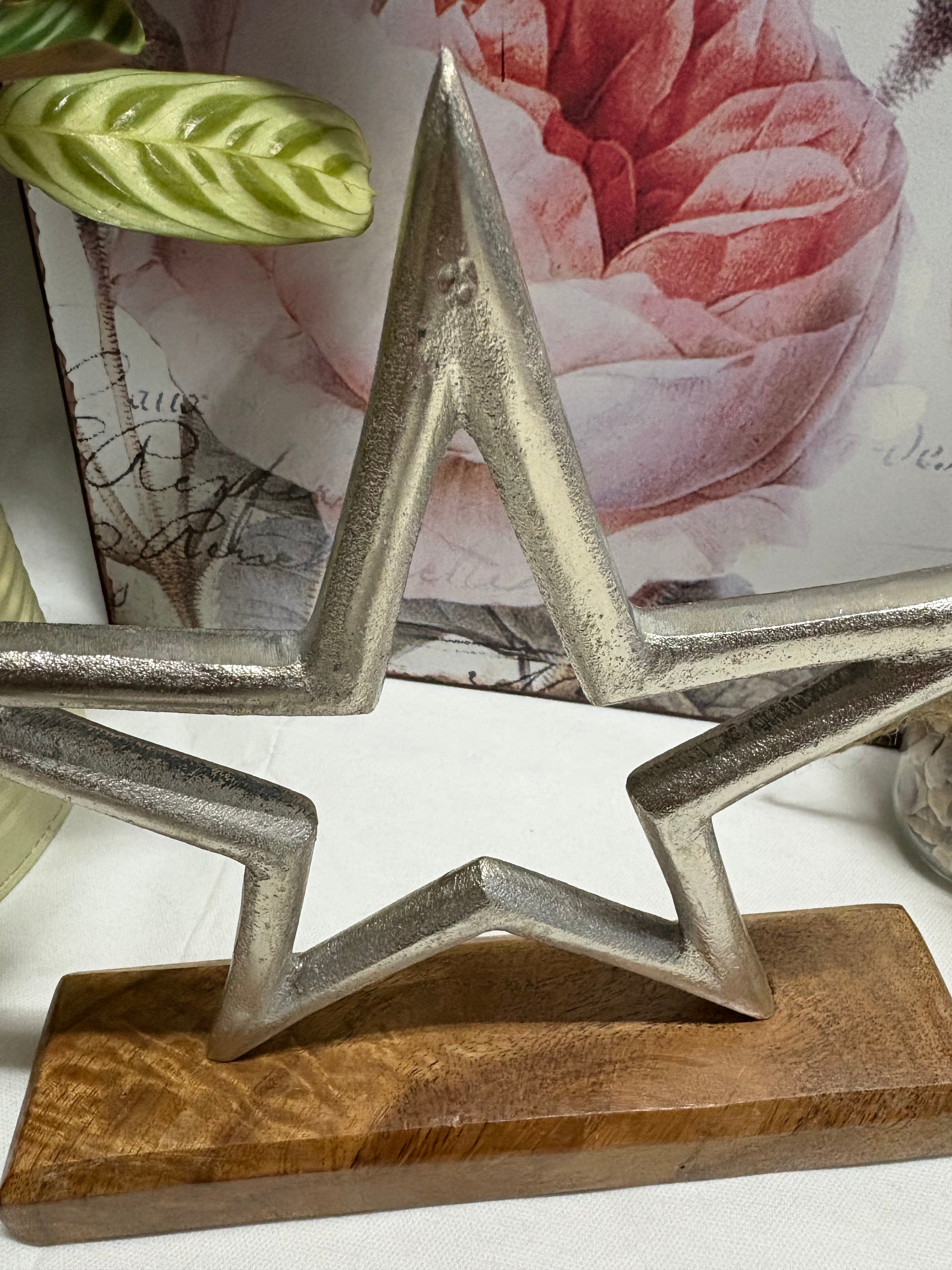 Metal Star on Wooden Stand Rustic Ornament