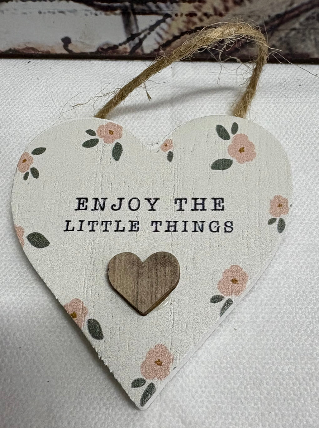 Enjoy The Little Things Heart Shaped Wooden Hanger, 6cm