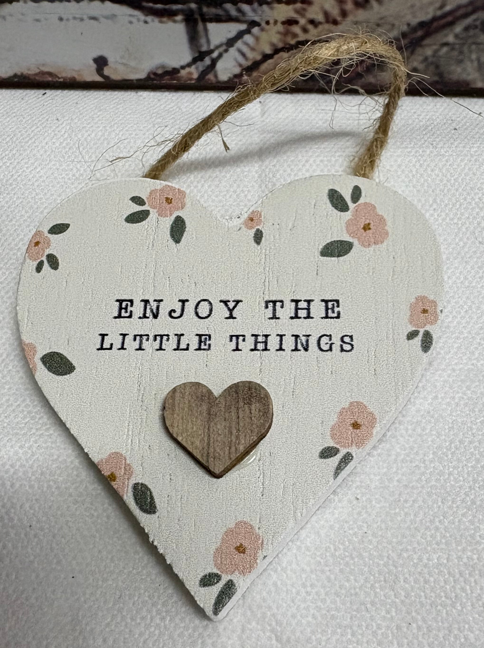 Enjoy The Little Things Heart Shaped Wooden Hanger, 6cm