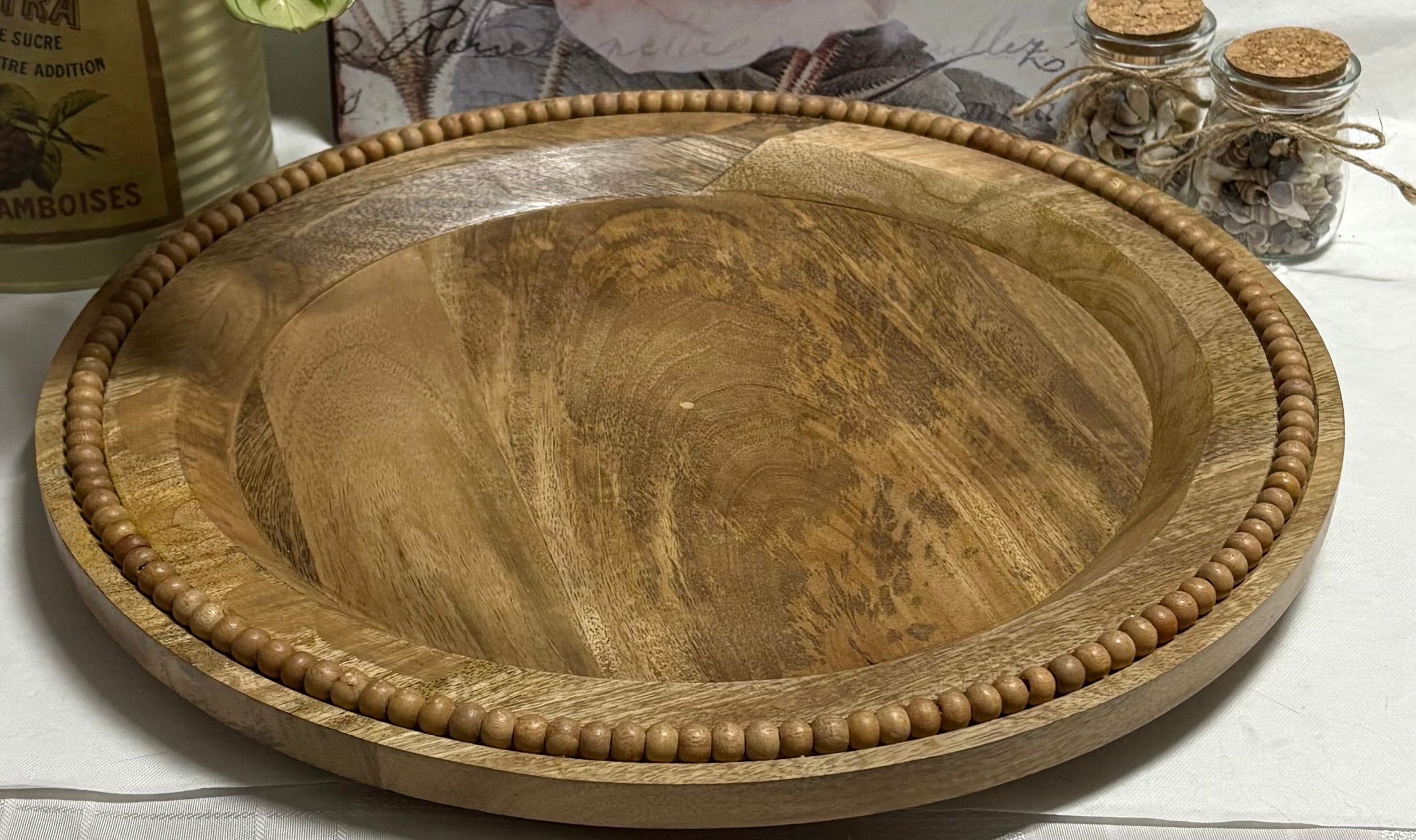 Round Wooden Beaded Edge Decorative Plate, 40cm