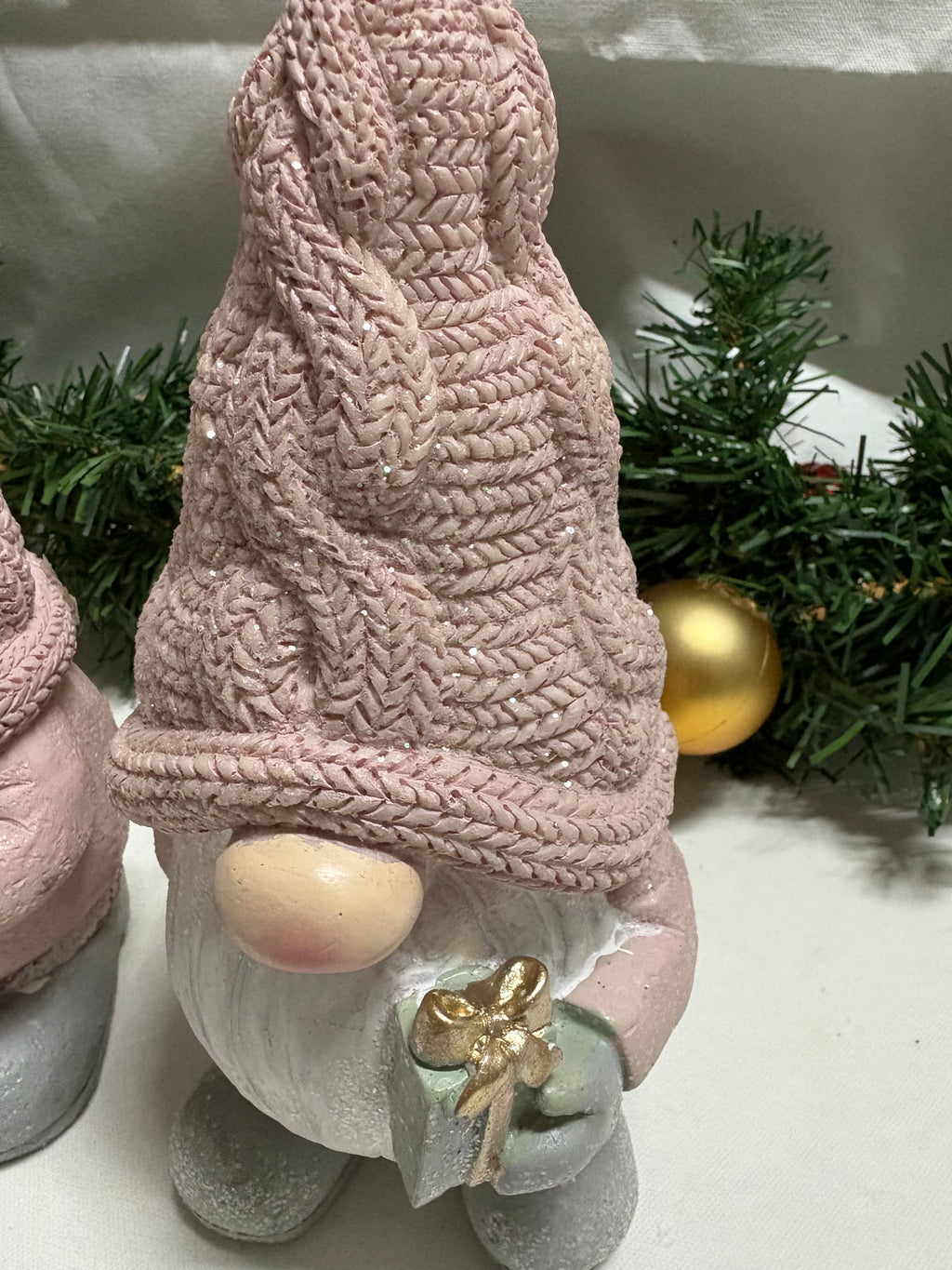 Pair of Pink Gonk Resin Christmas Decorations