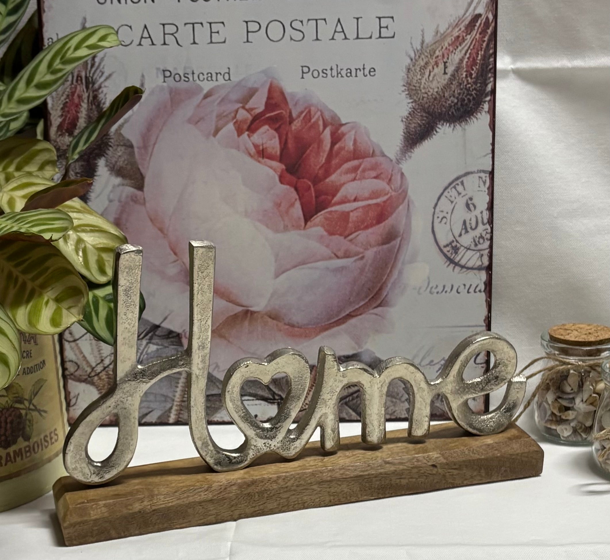 Home Metal Sign on Wooden Base