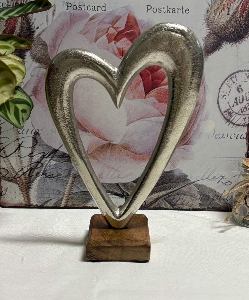 Silver Heart On Wooden Base Ornament, 22cm