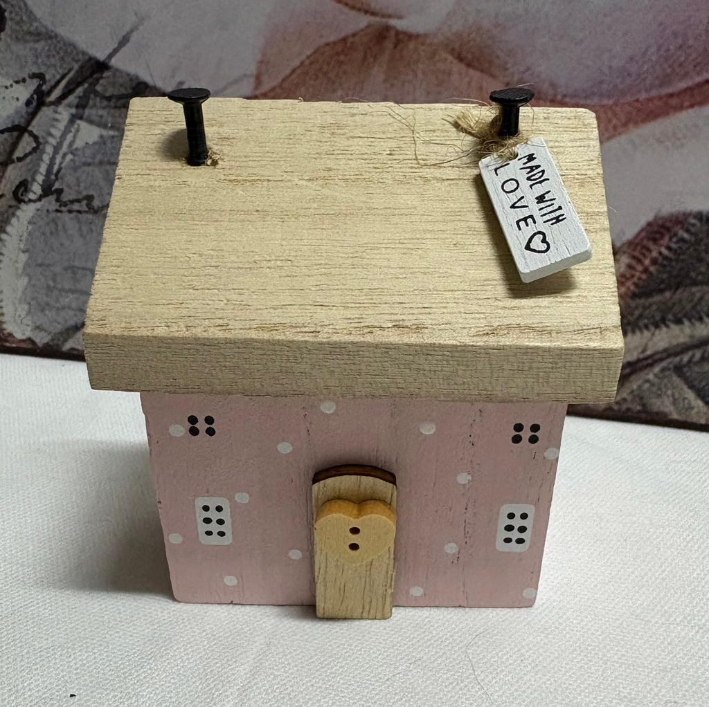 Pink Wooden 'Made with Love' House Ornament, 8cm