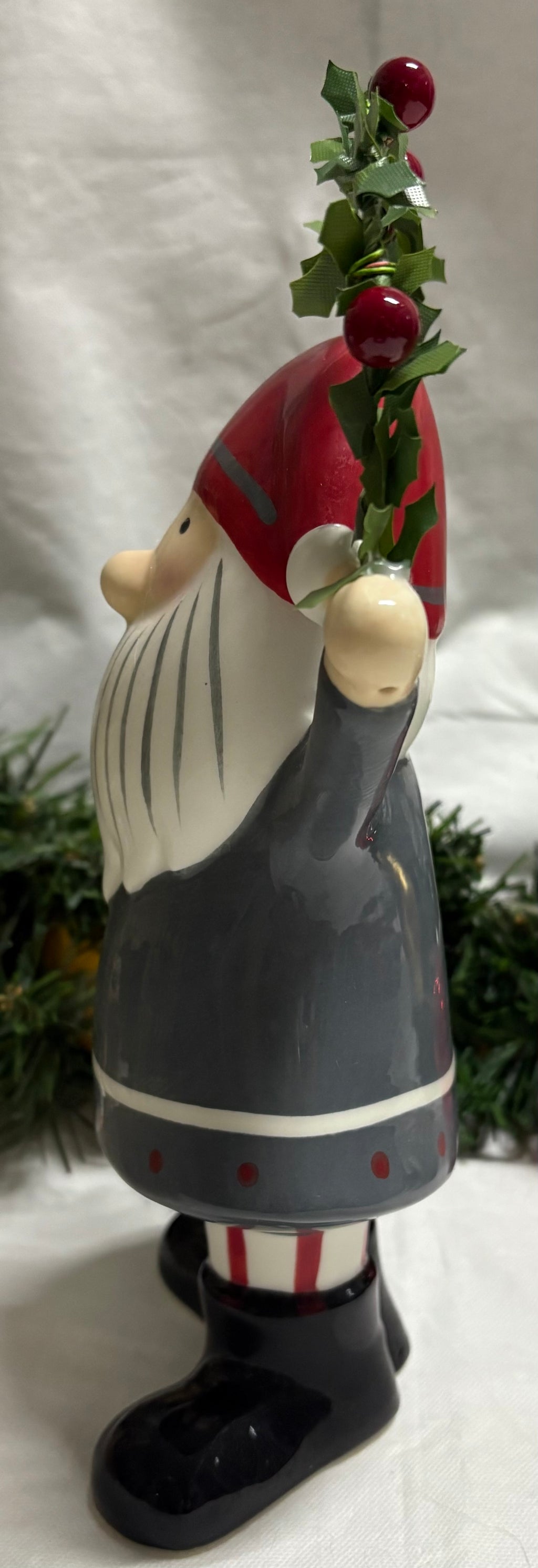 Ceramic Santa with Holly Garland Ornament