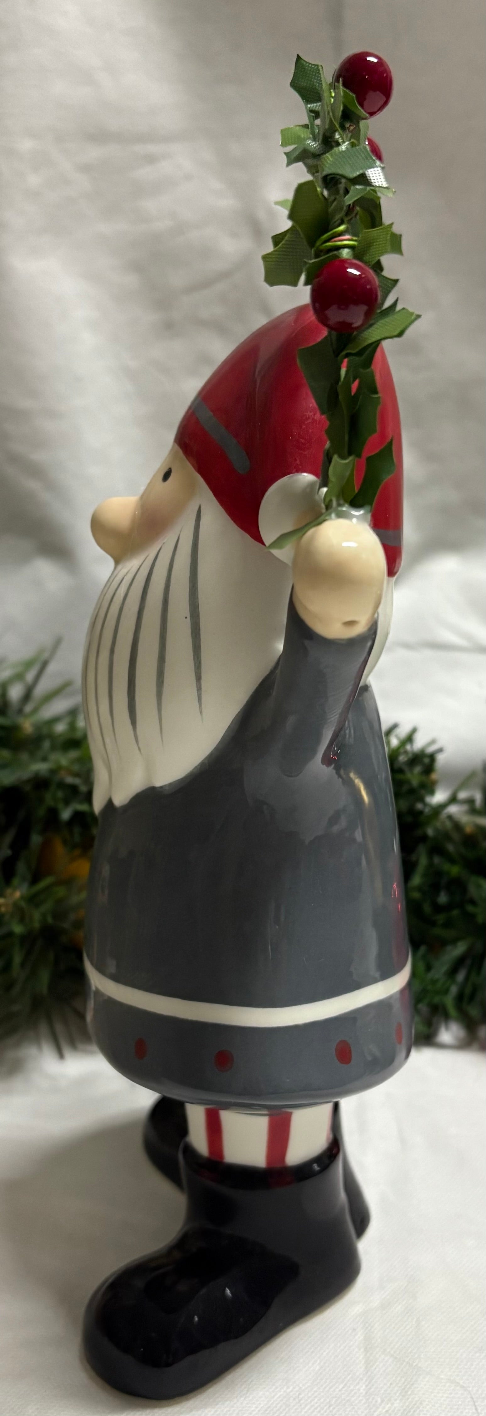 Ceramic Santa with Holly Garland Ornament