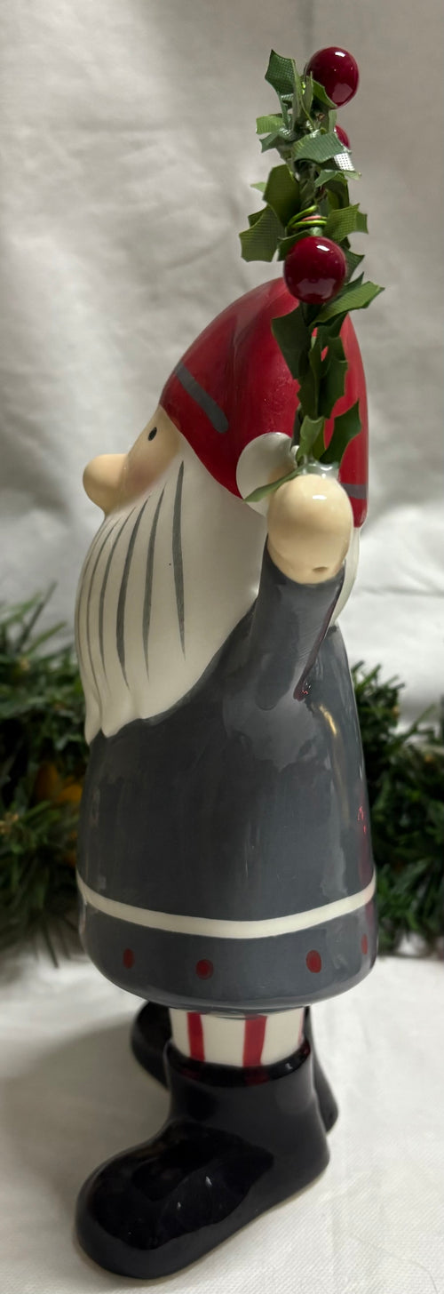 Ceramic Santa with Holly Garland Ornament