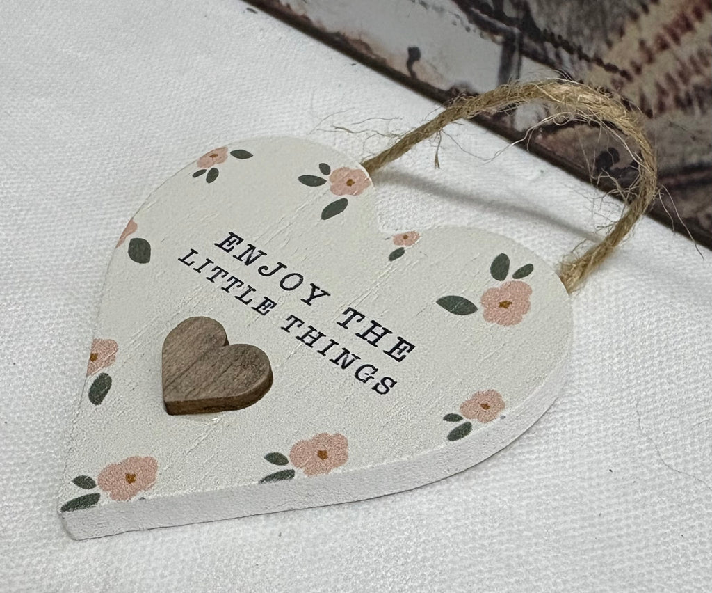 Enjoy The Little Things Heart Shaped Wooden Hanger, 6cm
