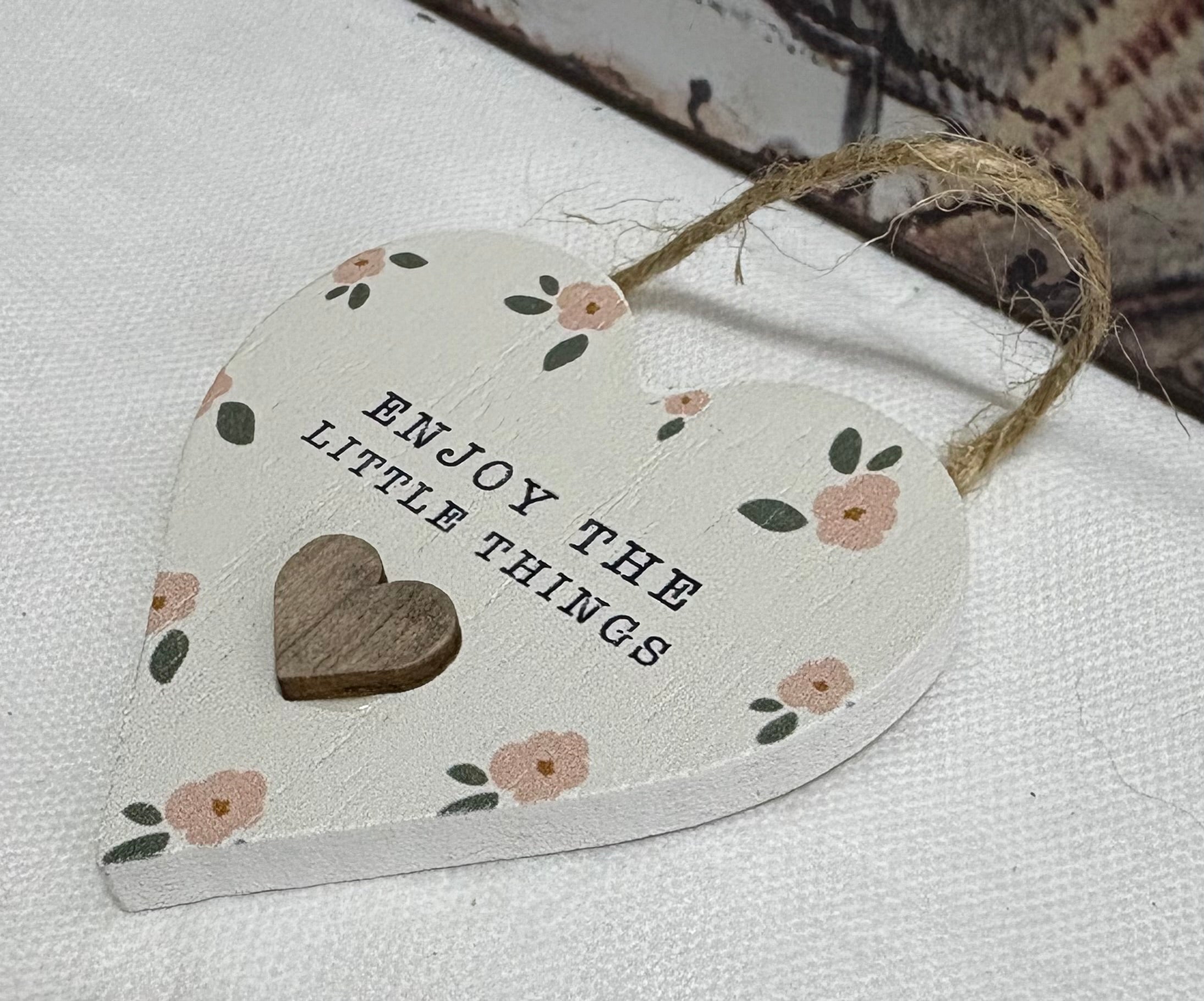 Enjoy The Little Things Heart Shaped Wooden Hanger, 6cm