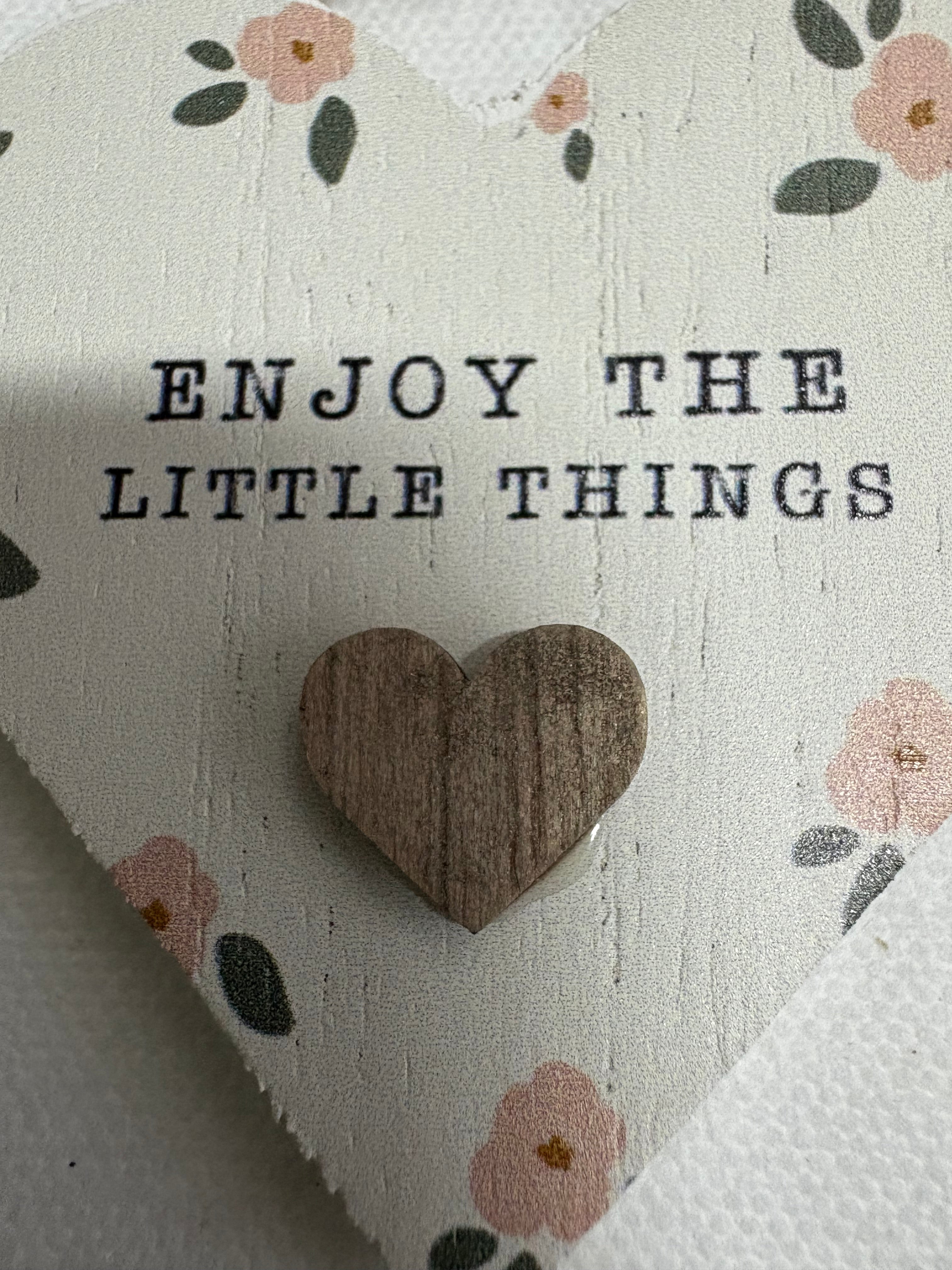 Enjoy The Little Things Heart Shaped Wooden Hanger, 6cm