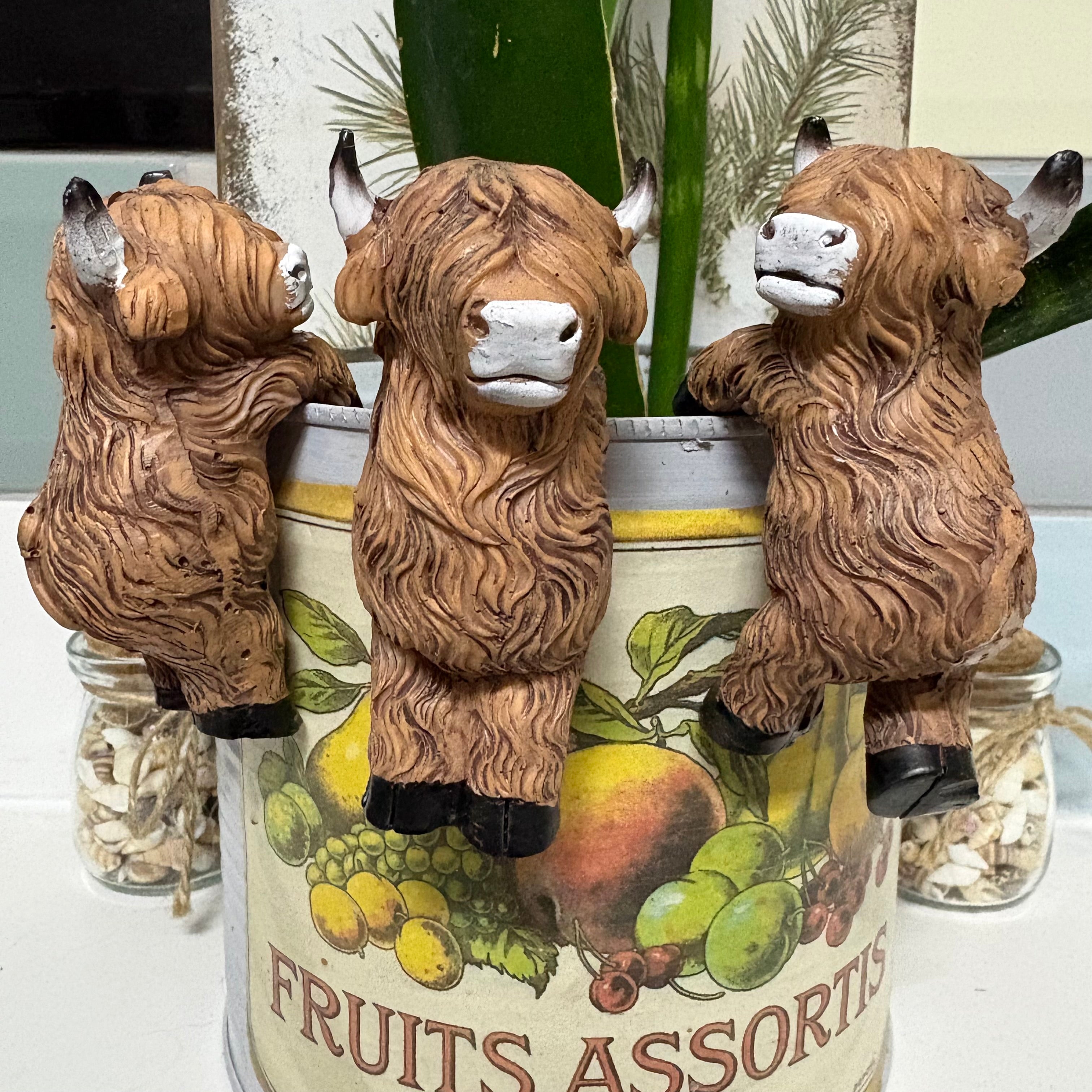 Set of 3 Highland Cow Resin Pot Hangers