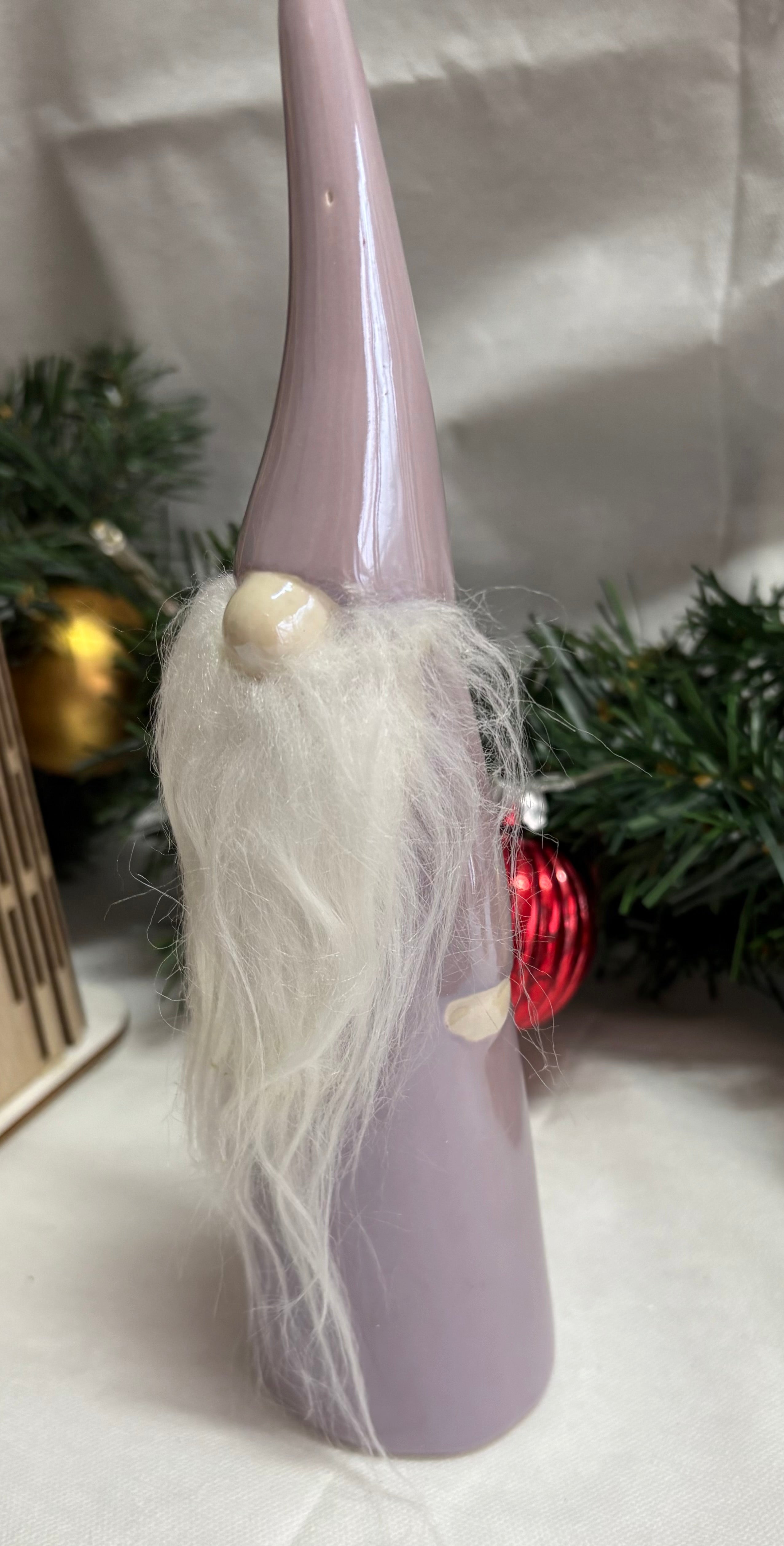Lilac Ceramic Gonk - Elegant Christmas Decoration with White Fur Beard