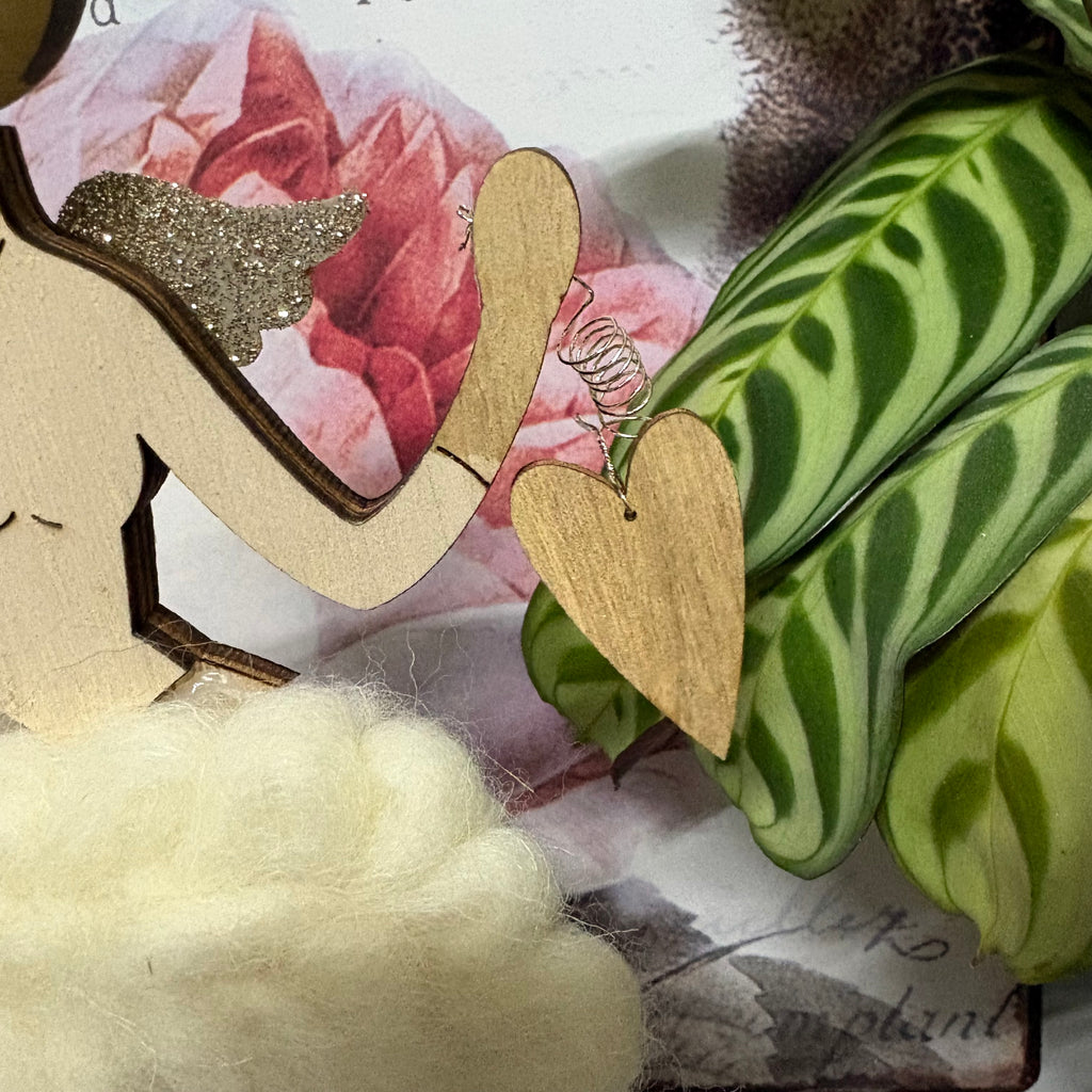 Standing Wooden Fairy with Heart Ornament